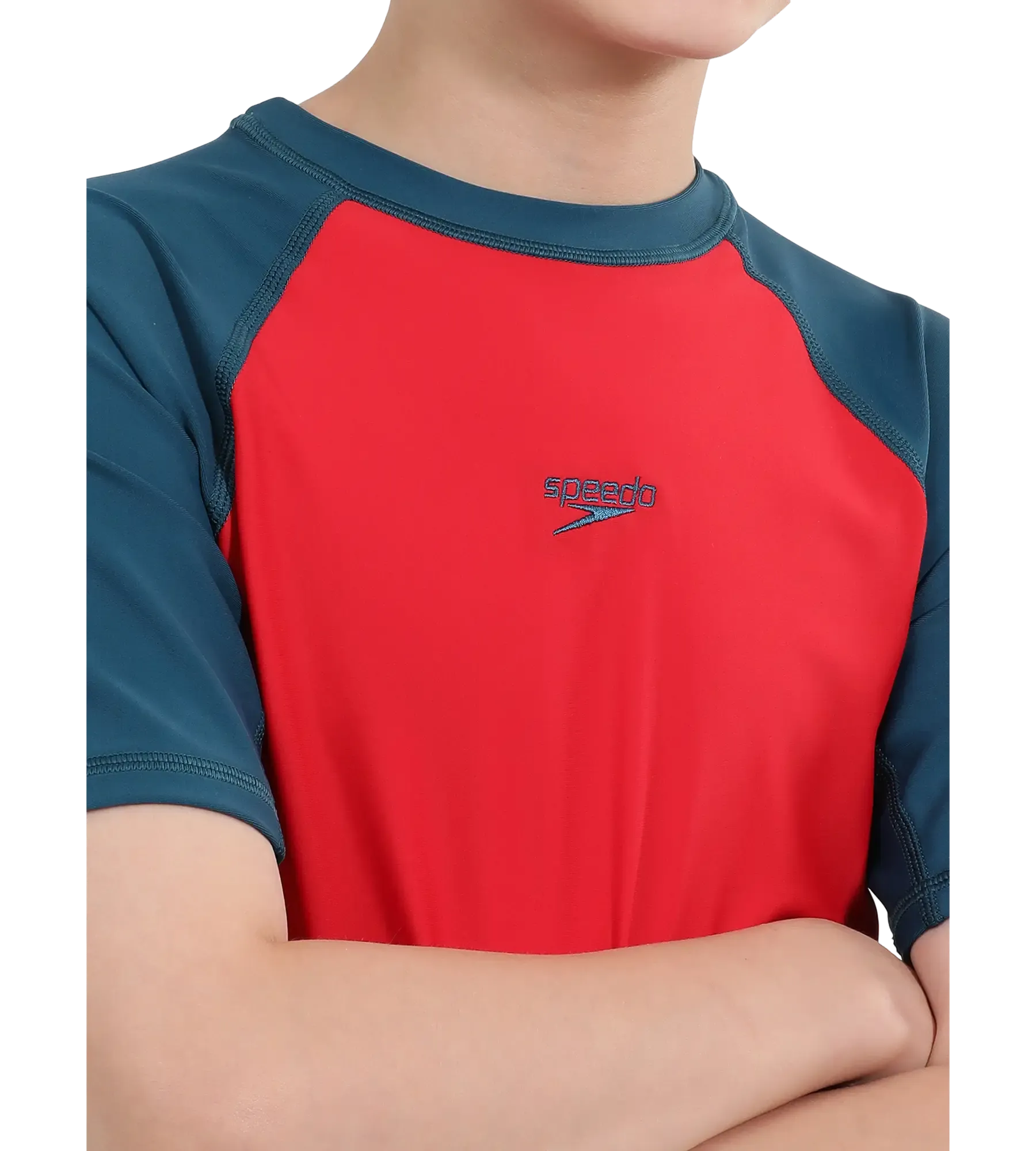 Boy's Endurance 10 Short Sleeve Suntop - Fed Red & Dark Teal - Image 7