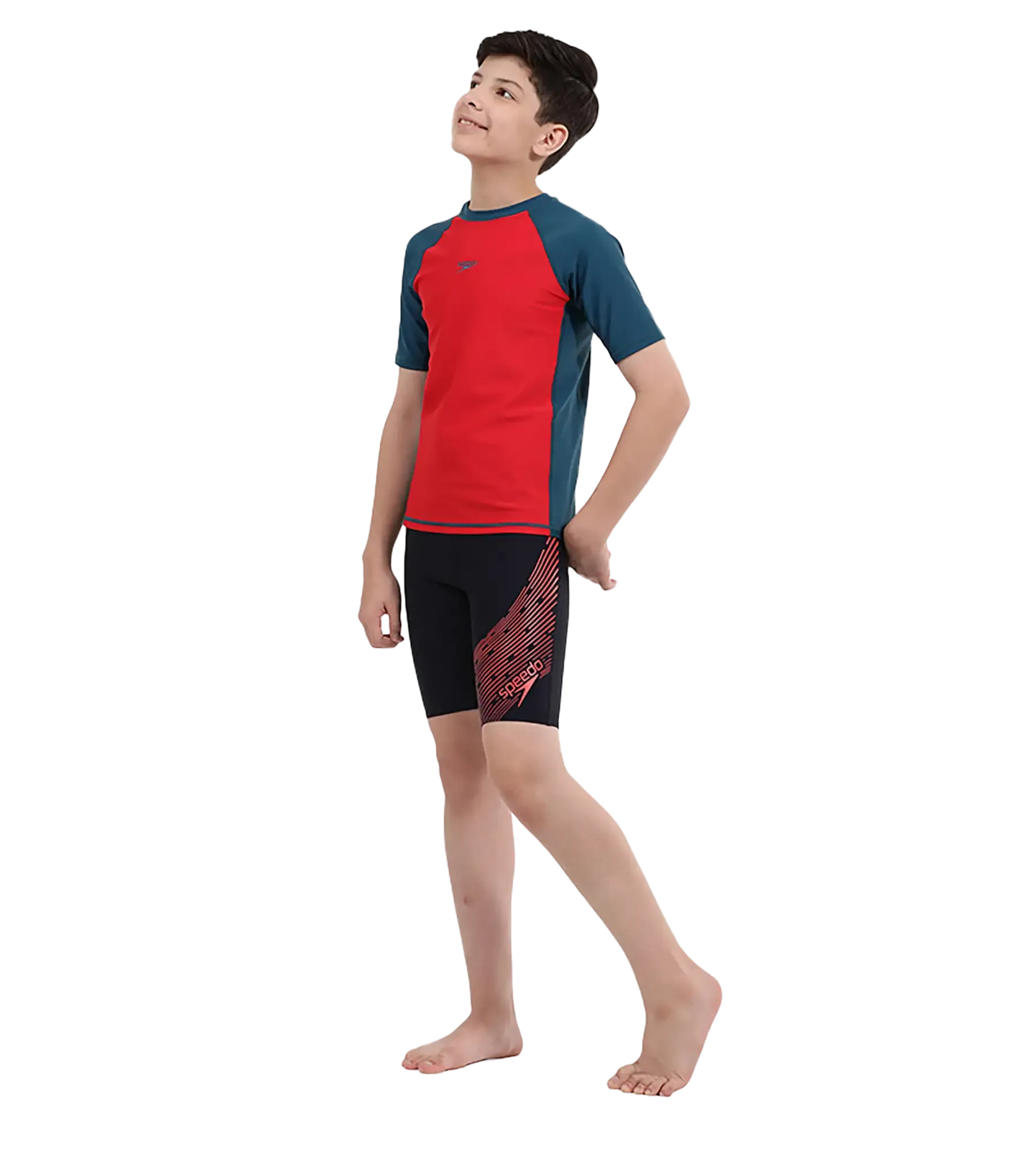 Boy's Endurance 10 Short Sleeve Suntop - Fed Red & Dark Teal - Image 8