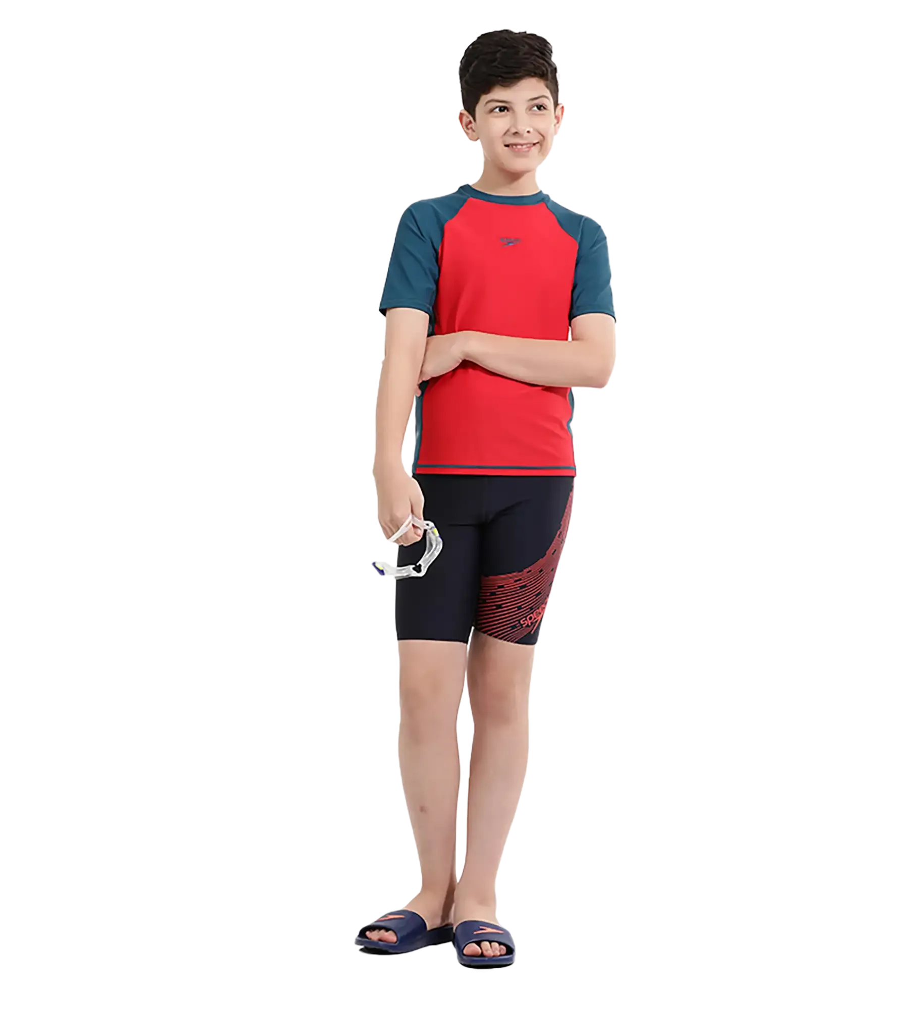 Boy's Endurance 10 Short Sleeve Suntop - Fed Red & Dark Teal - Image 9