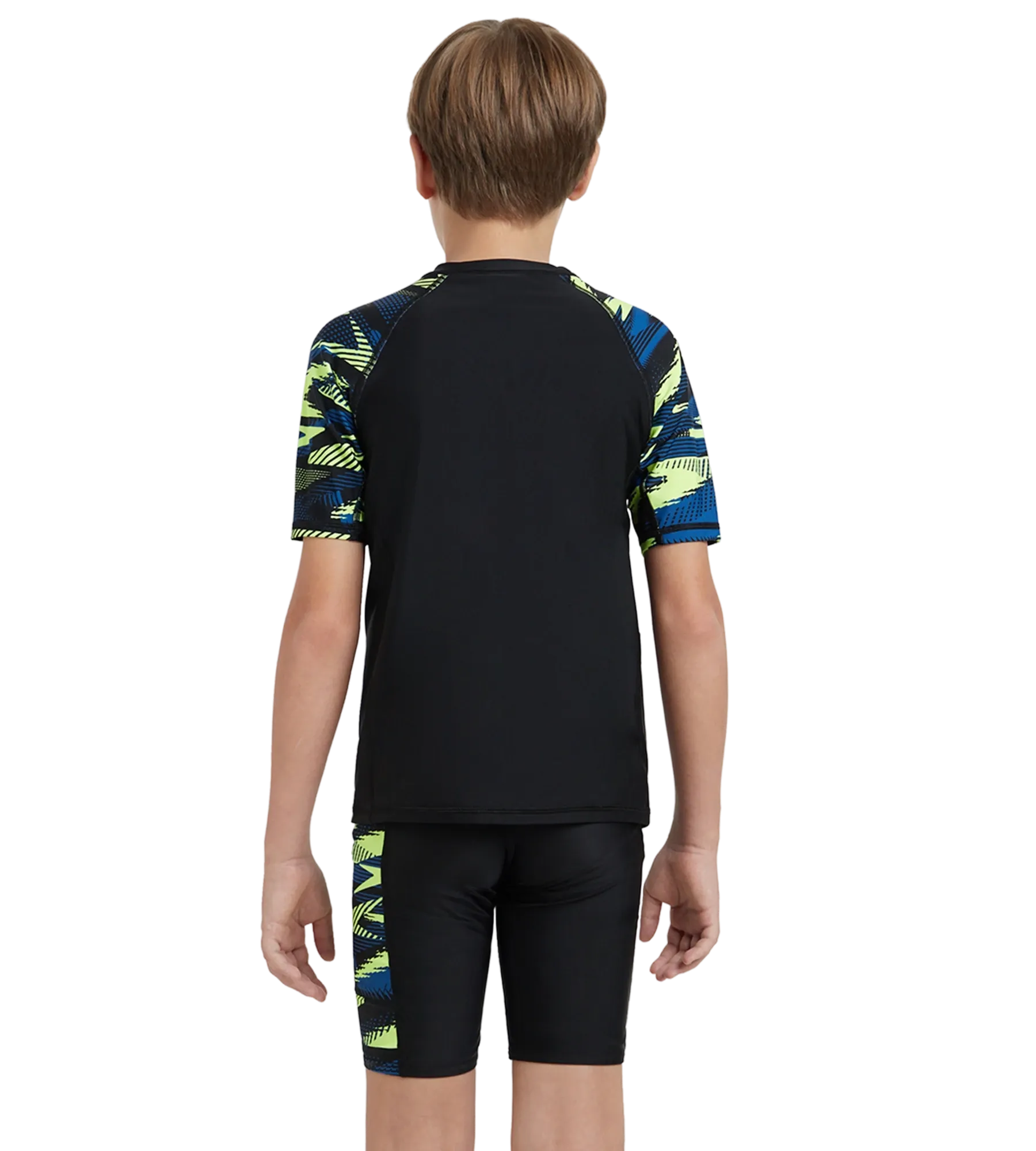 Boy's Endurance10 Hyperboom Print Short Sleeve Suntop - Black. Turkish Sea & Hyper Yellow - Image 5