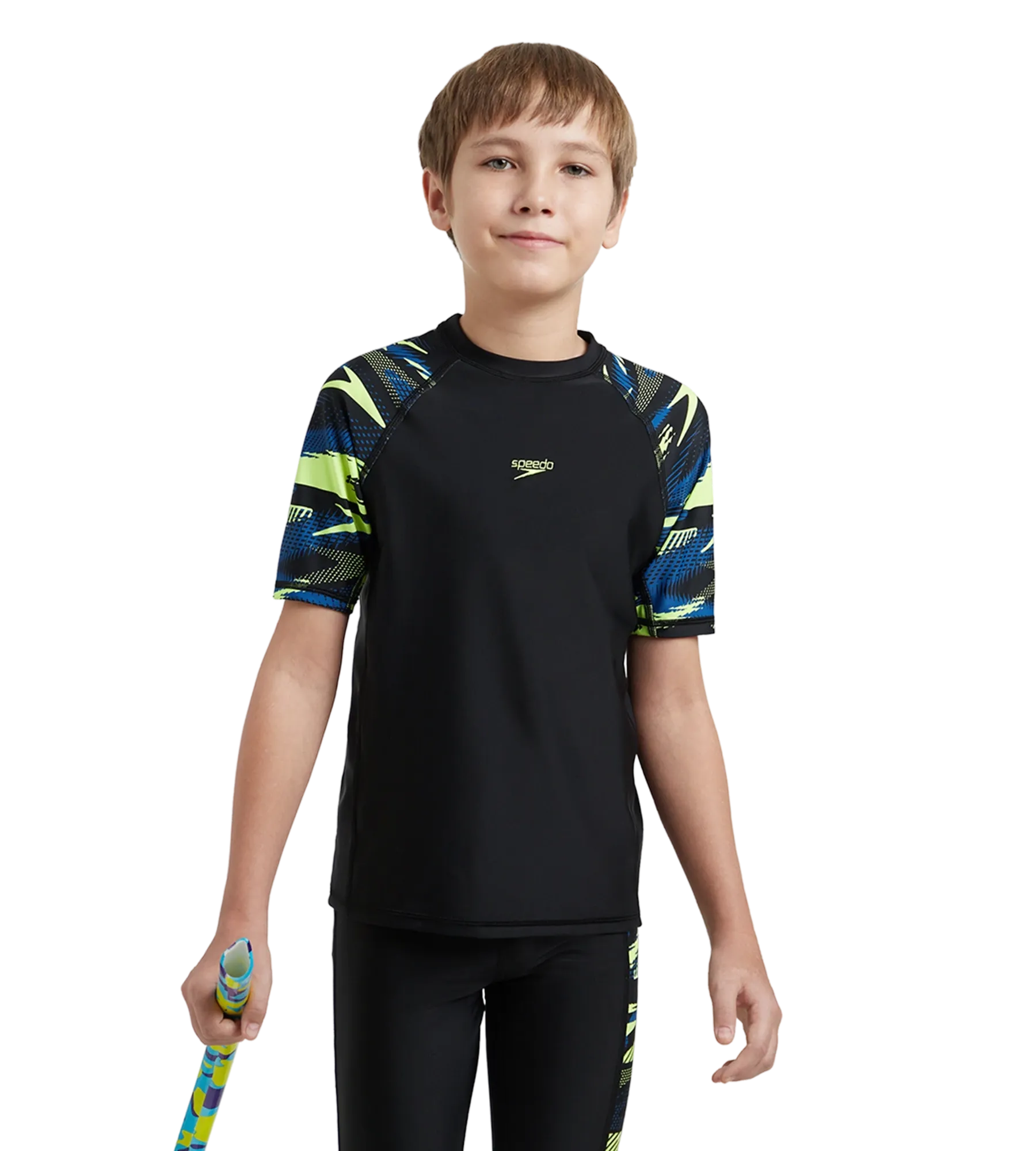 Boy's Endurance10 Hyperboom Print Short Sleeve Suntop - Black. Turkish Sea & Hyper Yellow - Image 8