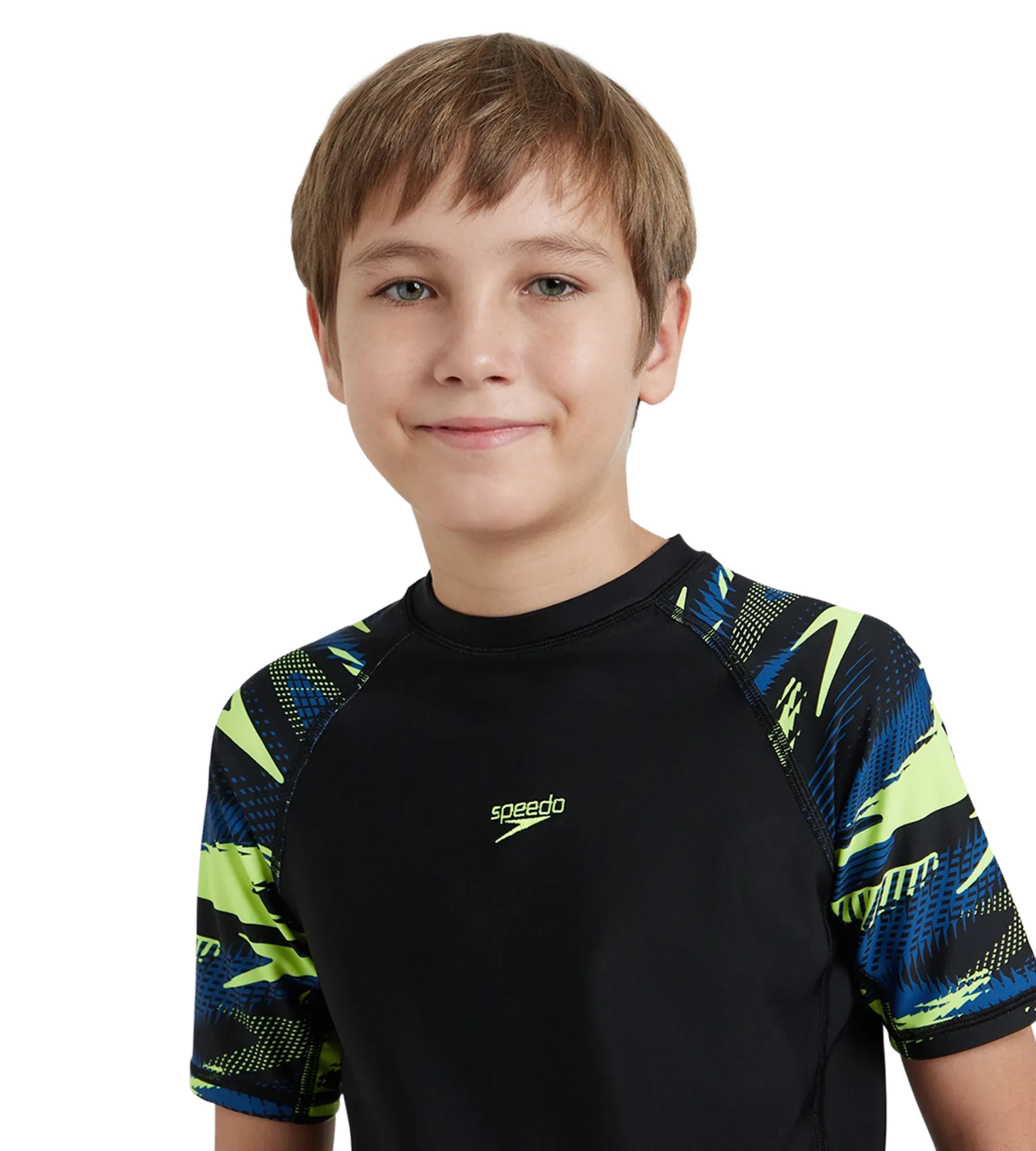 Boy's Endurance10 Hyperboom Print Short Sleeve Suntop - Black. Turkish Sea & Hyper Yellow - Image 9