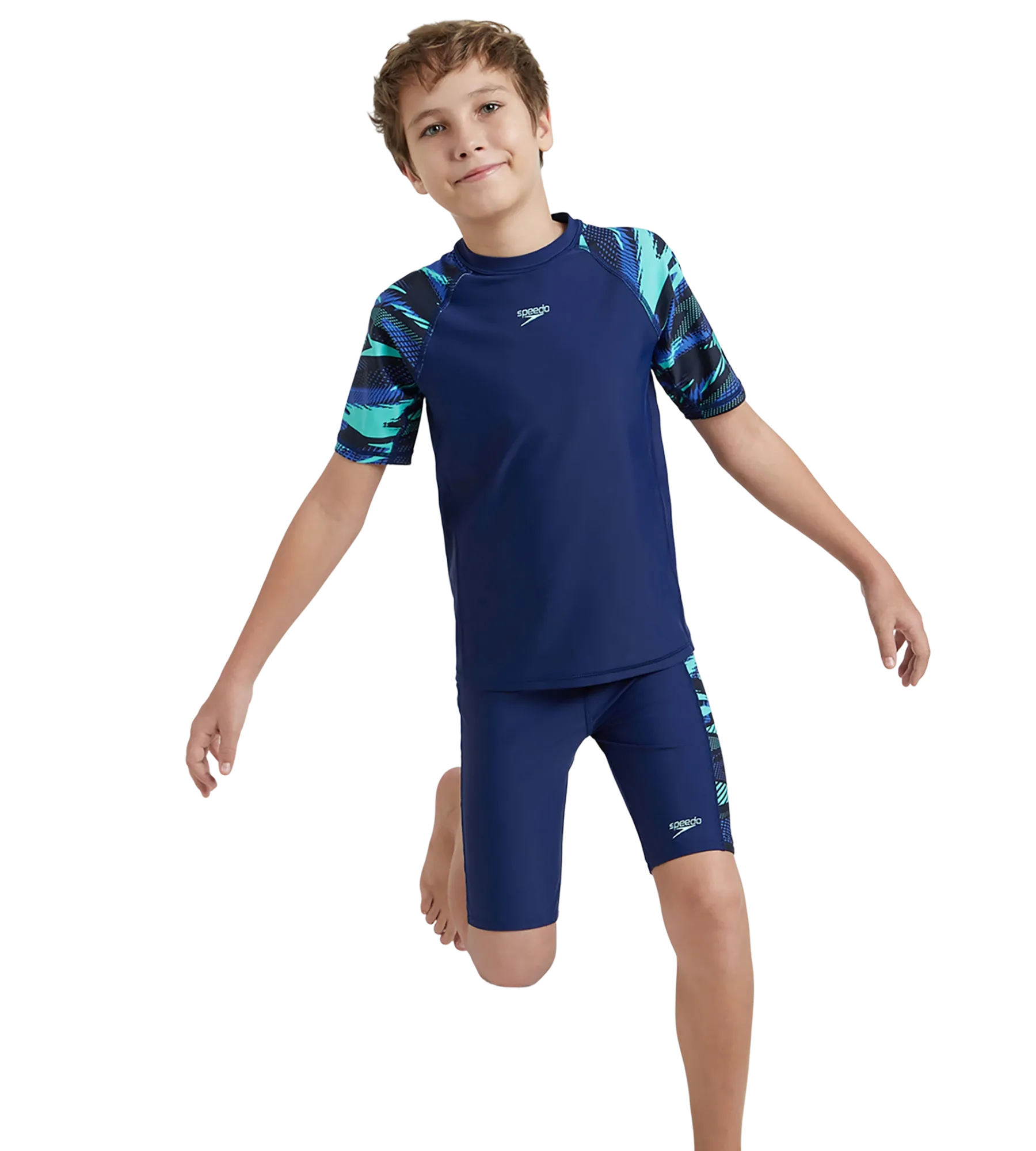 Boy's Endurance10 Hyperboom Print Short Sleeve Suntop - Harmony. True Navy & Cobalt