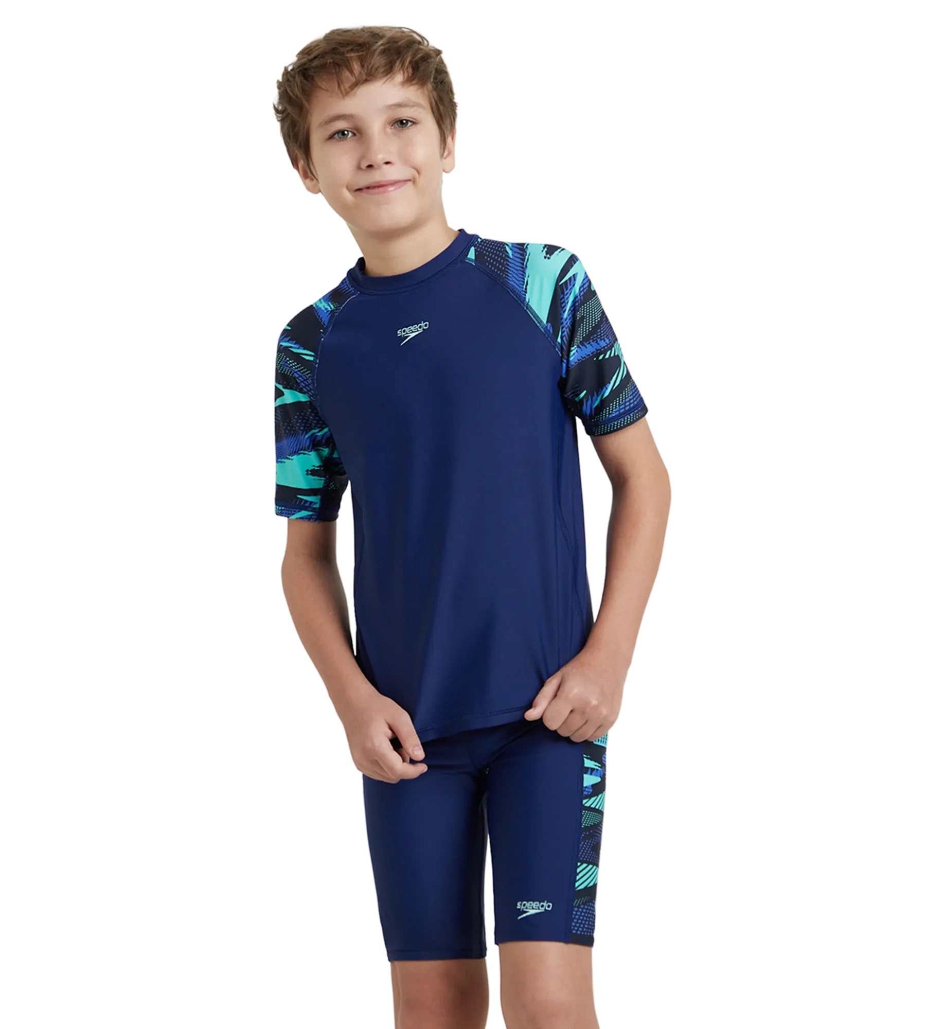 Boy's Endurance10 Hyperboom Print Short Sleeve Suntop - Harmony. True Navy & Cobalt - Image 2