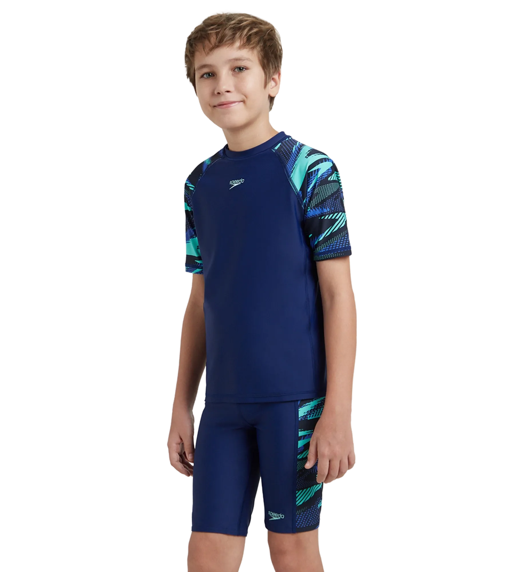 Boy's Endurance10 Hyperboom Print Short Sleeve Suntop - Harmony. True Navy & Cobalt - Image 3