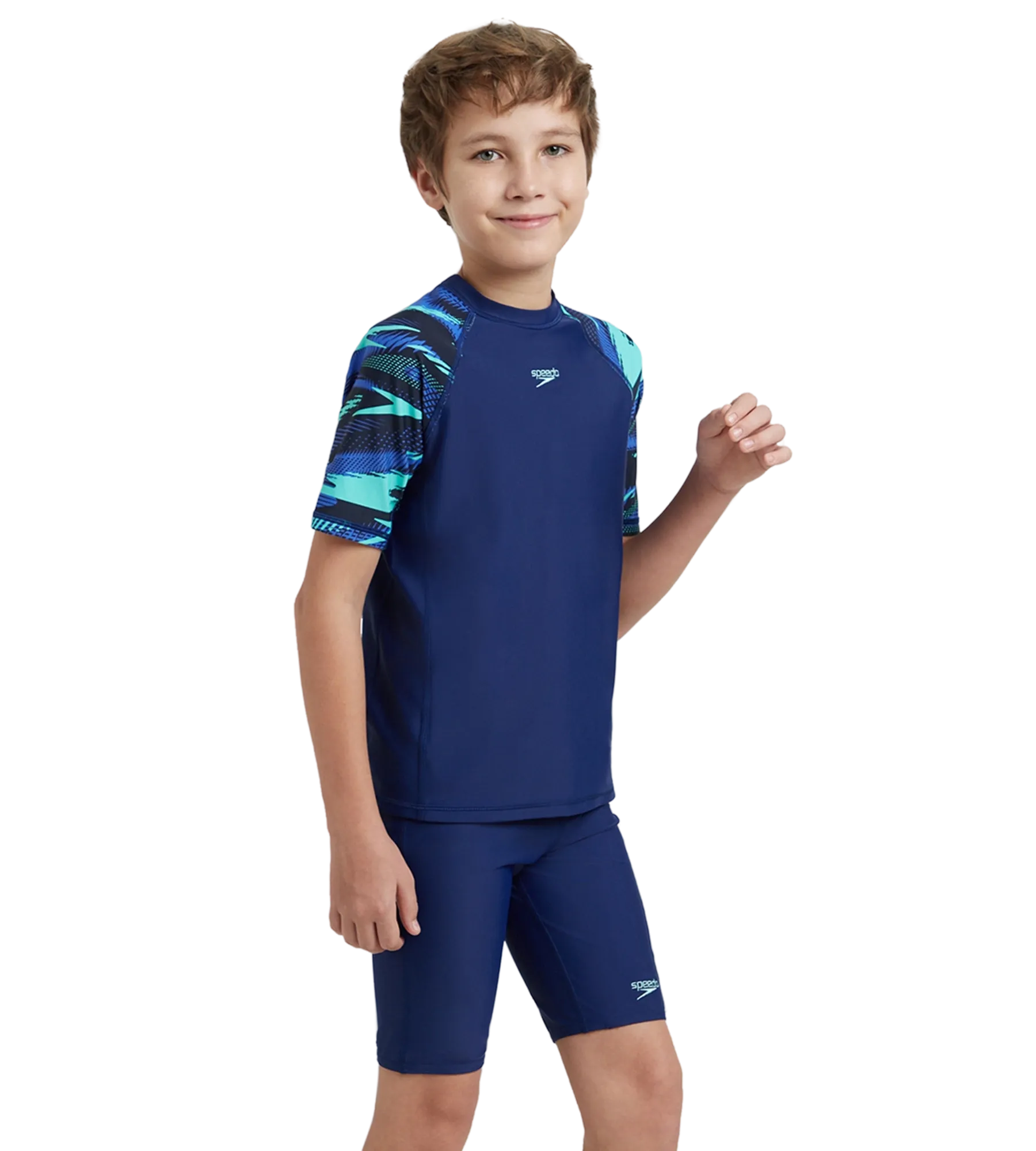 Boy's Endurance10 Hyperboom Print Short Sleeve Suntop - Harmony. True Navy & Cobalt - Image 4