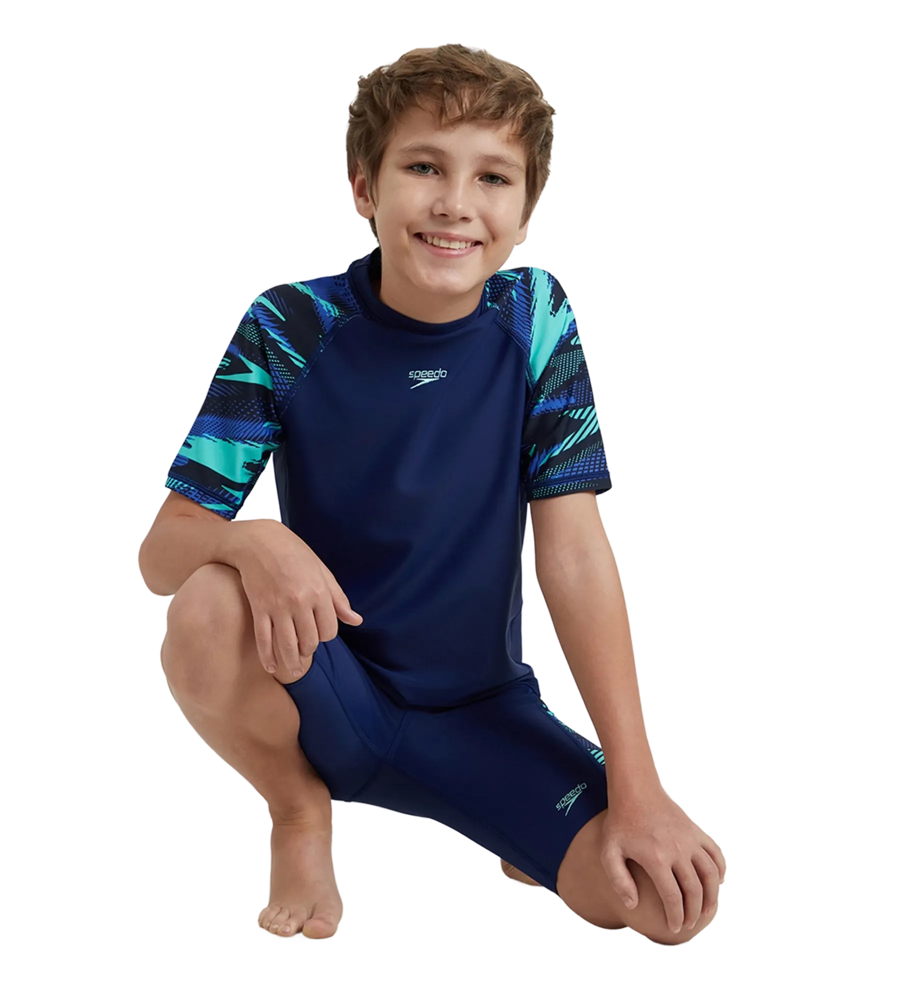 Boy's Endurance10 Hyperboom Print Short Sleeve Suntop - Harmony. True Navy & Cobalt - Image 6