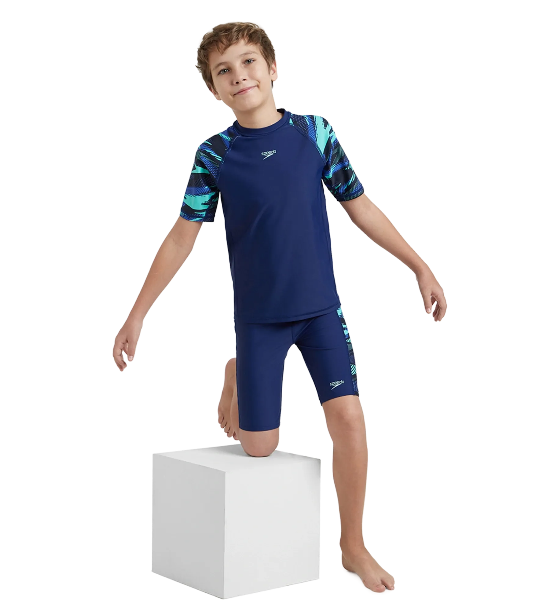 Boy's Endurance10 Hyperboom Print Short Sleeve Suntop - Harmony. True Navy & Cobalt - Image 7