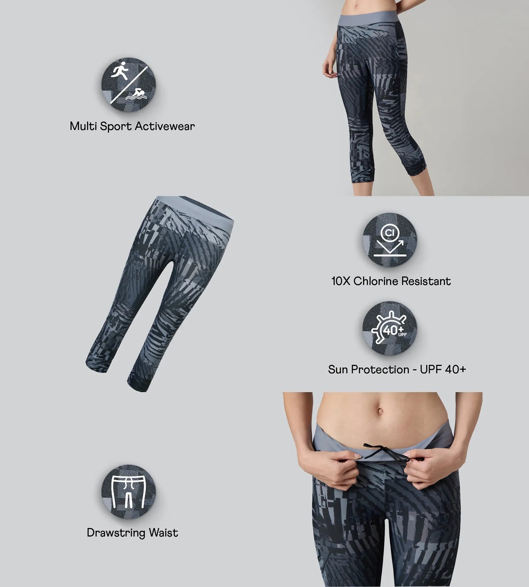 Women's Endurance10 Printed Swim Capri - Anthracite & Coin Grey - Image 2