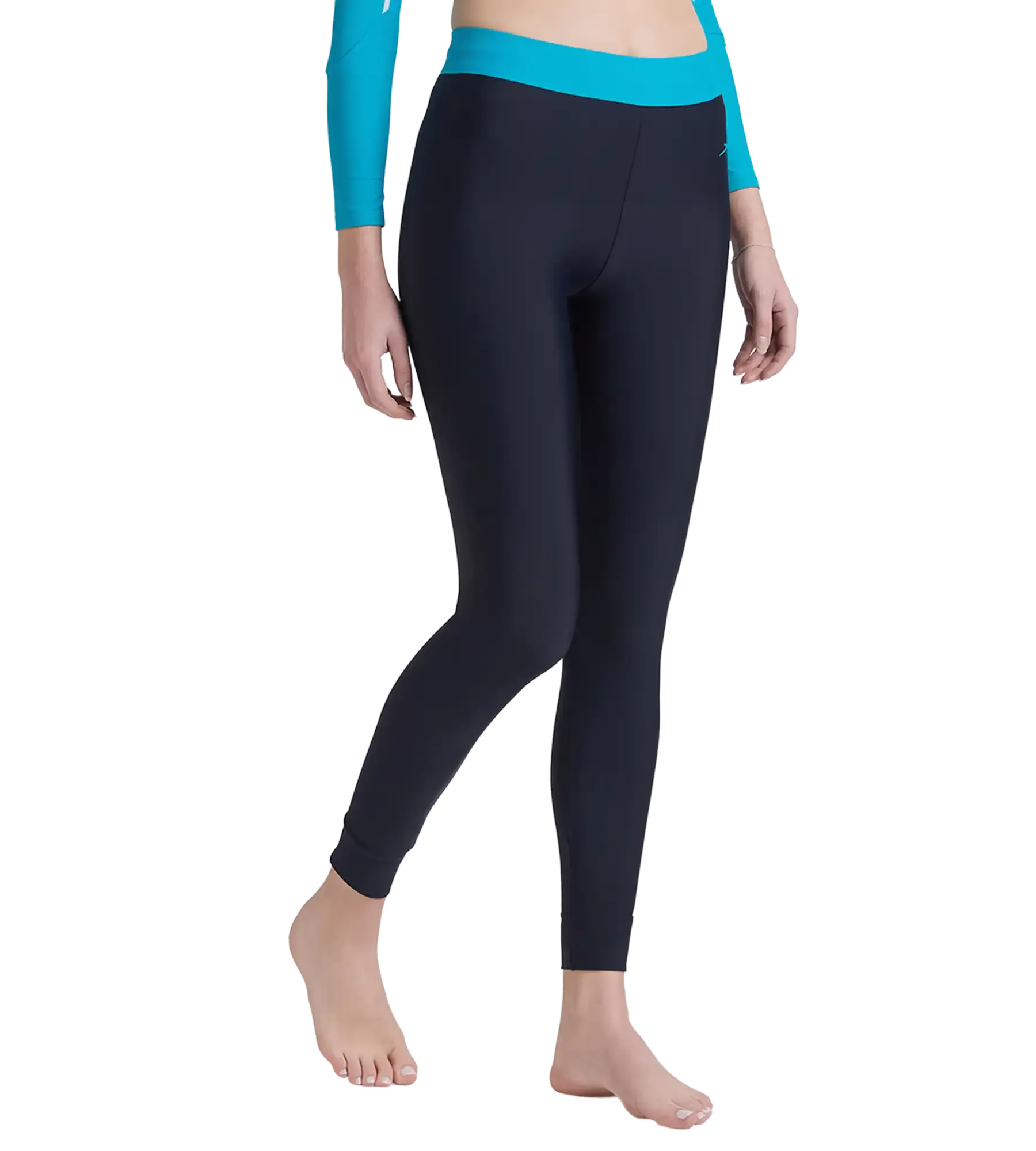 Women's Endurance 10 Solid Contrast Leggings - True Navy & Aquarium - Image 5