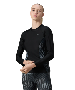Women's Endurance10 Splice Print Long Sleeve Suntop - Black & Grey Lead