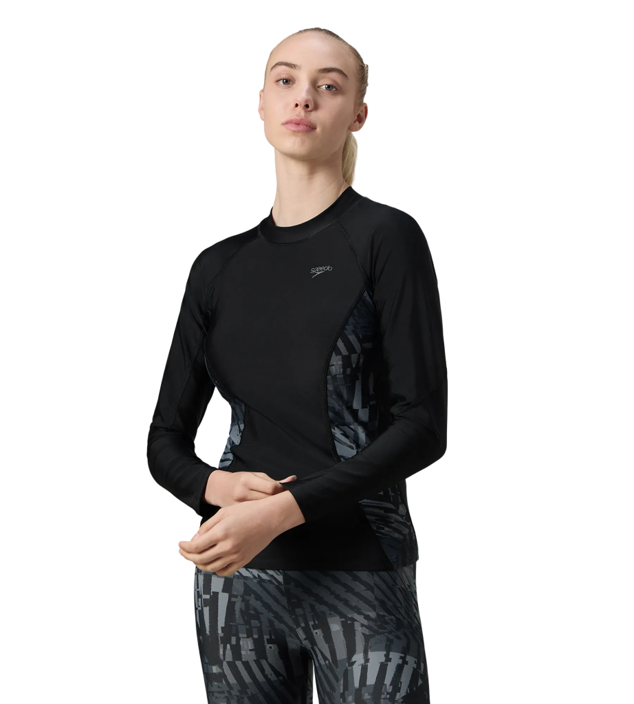 Women's Endurance10 Splice Print Long Sleeve Suntop - Black & Grey Lead