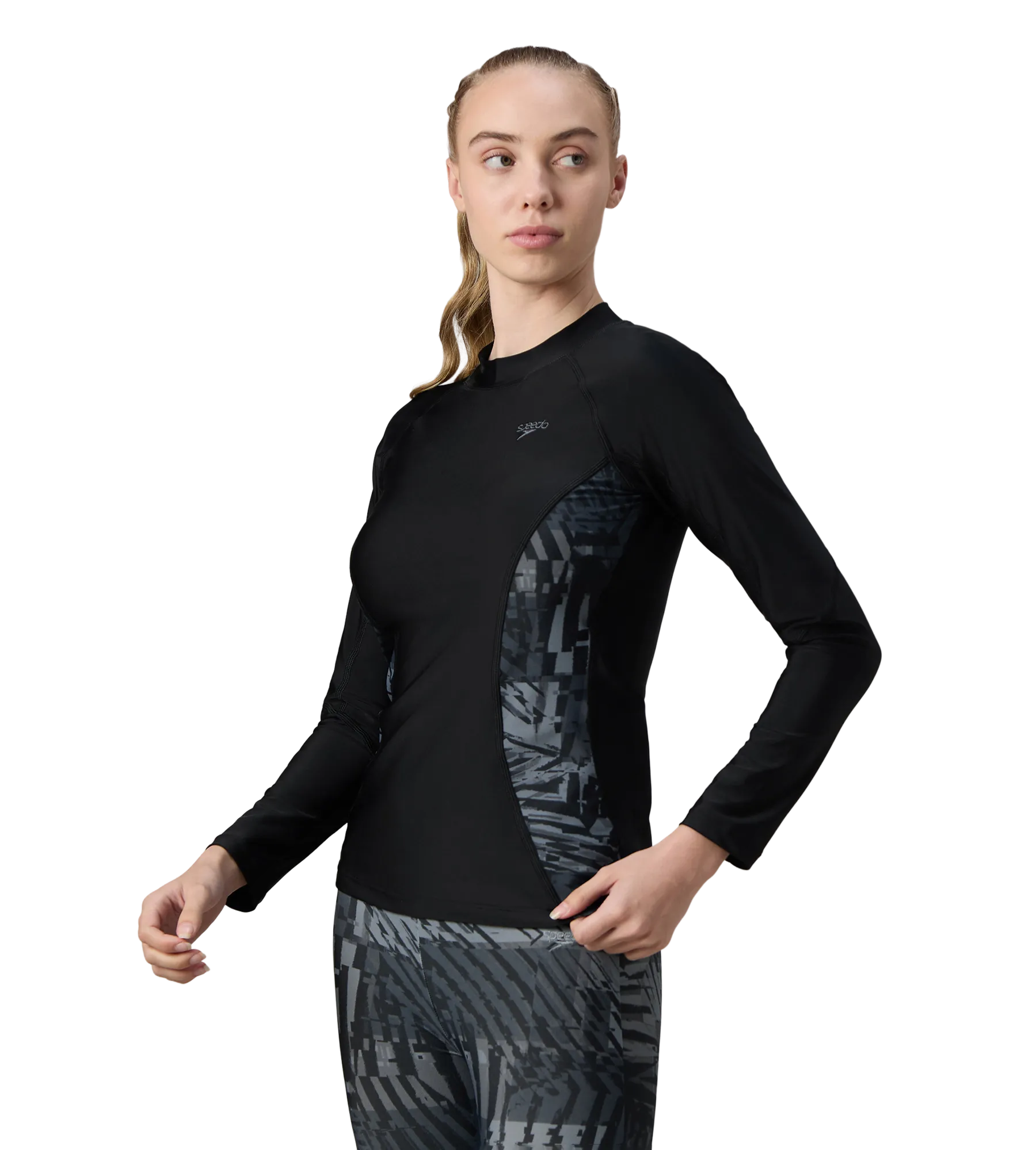 Women's Endurance10 Splice Print Long Sleeve Suntop - Black & Grey Lead - Image 3