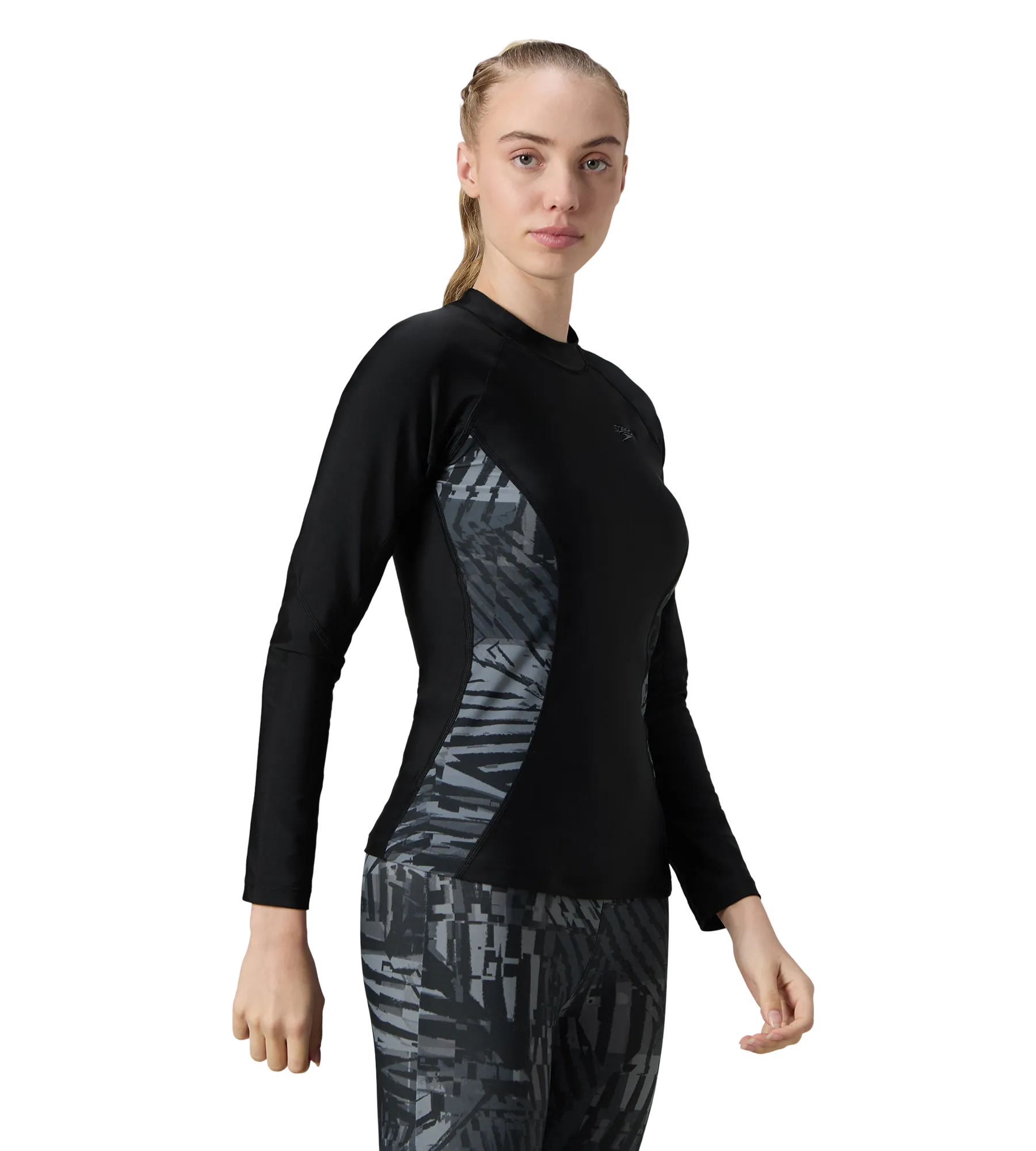 Women's Endurance10 Splice Print Long Sleeve Suntop - Black & Grey Lead - Image 4
