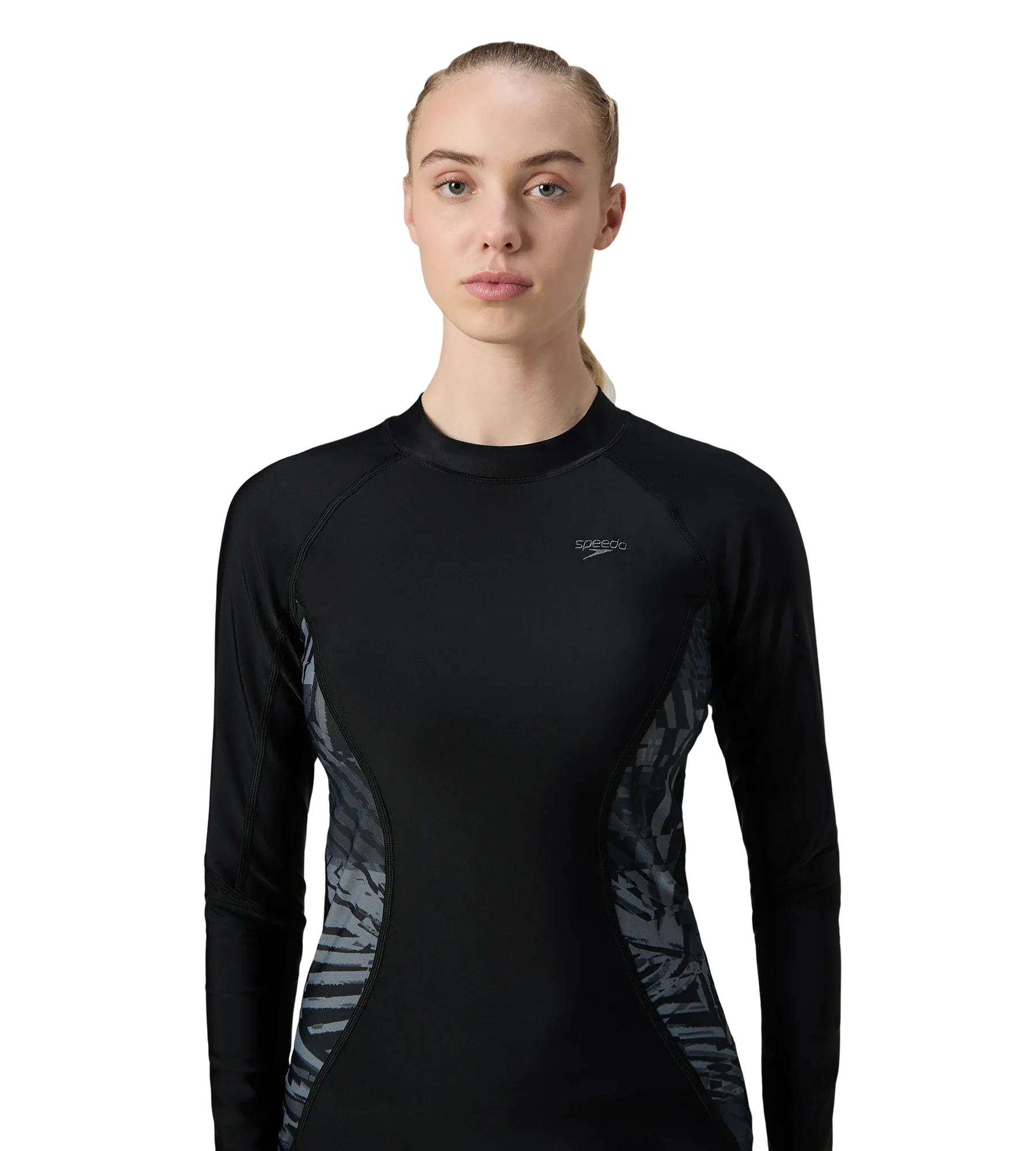 Women's Endurance10 Splice Print Long Sleeve Suntop - Black & Grey Lead - Image 7