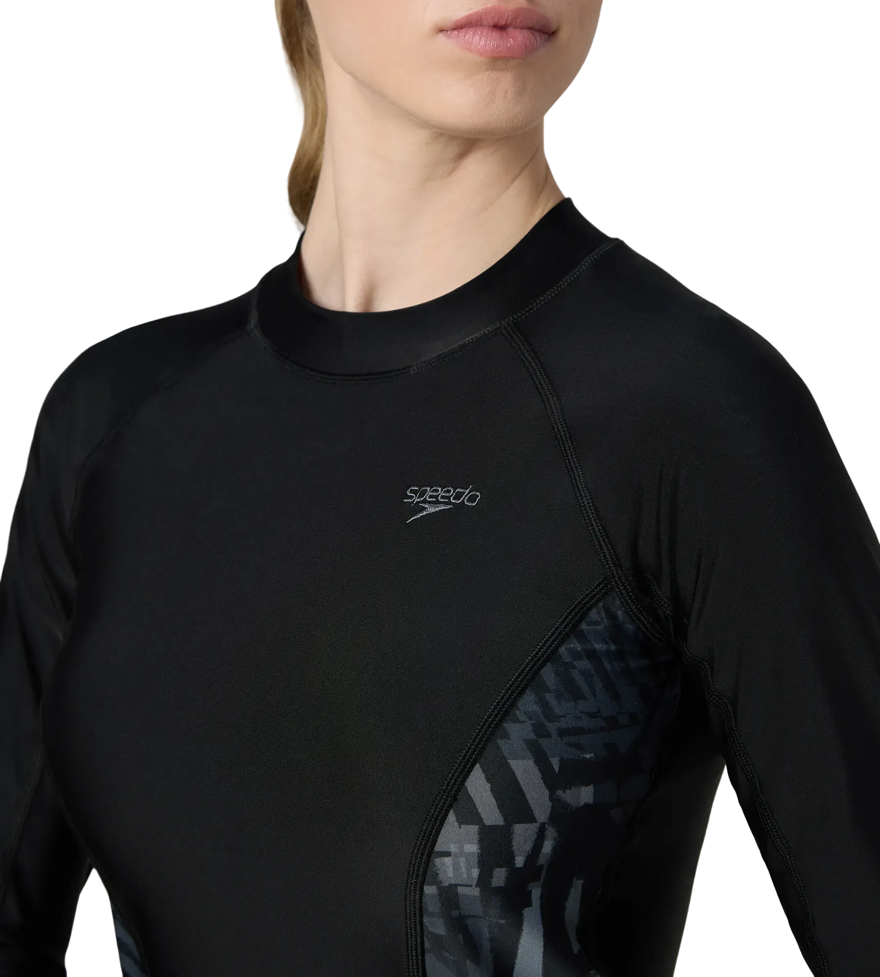 Women's Endurance10 Splice Print Long Sleeve Suntop - Black & Grey Lead - Image 8
