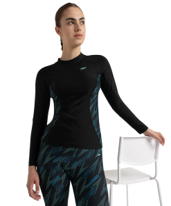 Women's Hyperboom Splice Print Long Sleeve Suntop - Black. Dark Teal & Arctic Glass