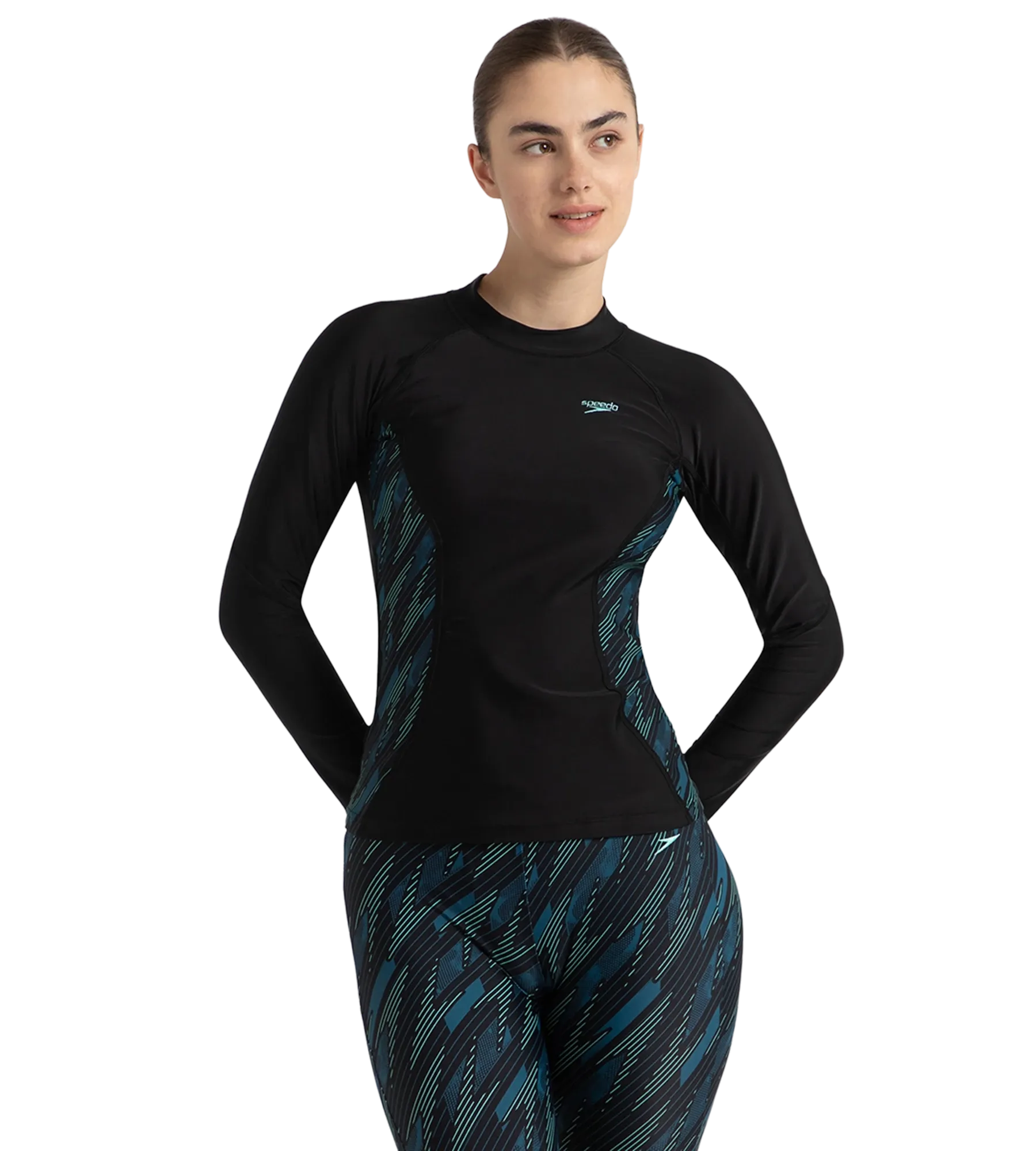 Women's Hyperboom Splice Print Long Sleeve Suntop - Black. Dark Teal & Arctic Glass - Image 2