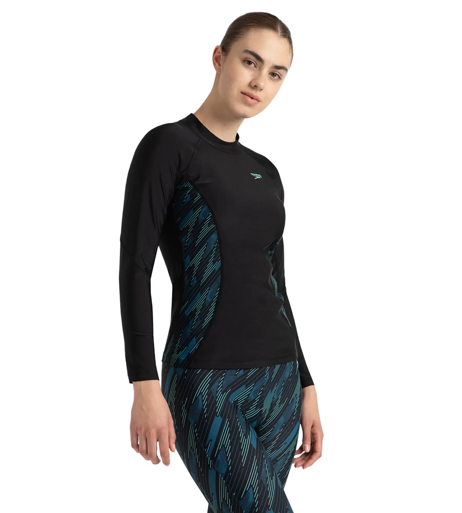 Women's Hyperboom Splice Print Long Sleeve Suntop - Black. Dark Teal & Arctic Glass - Image 4