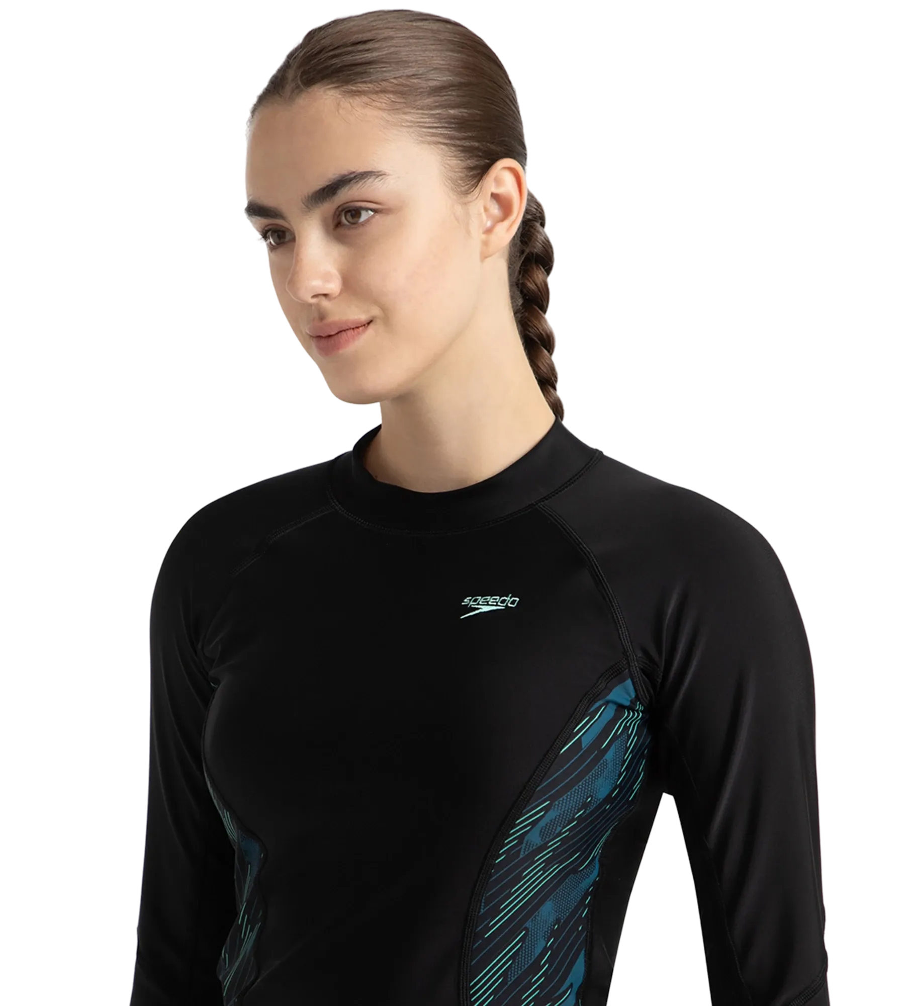 Women's Hyperboom Splice Print Long Sleeve Suntop - Black. Dark Teal & Arctic Glass - Image 8