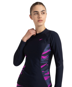 Women's Hyperboom Splice Print Long Sleeve Suntop - True Navy. Hapuna Blue & Diva