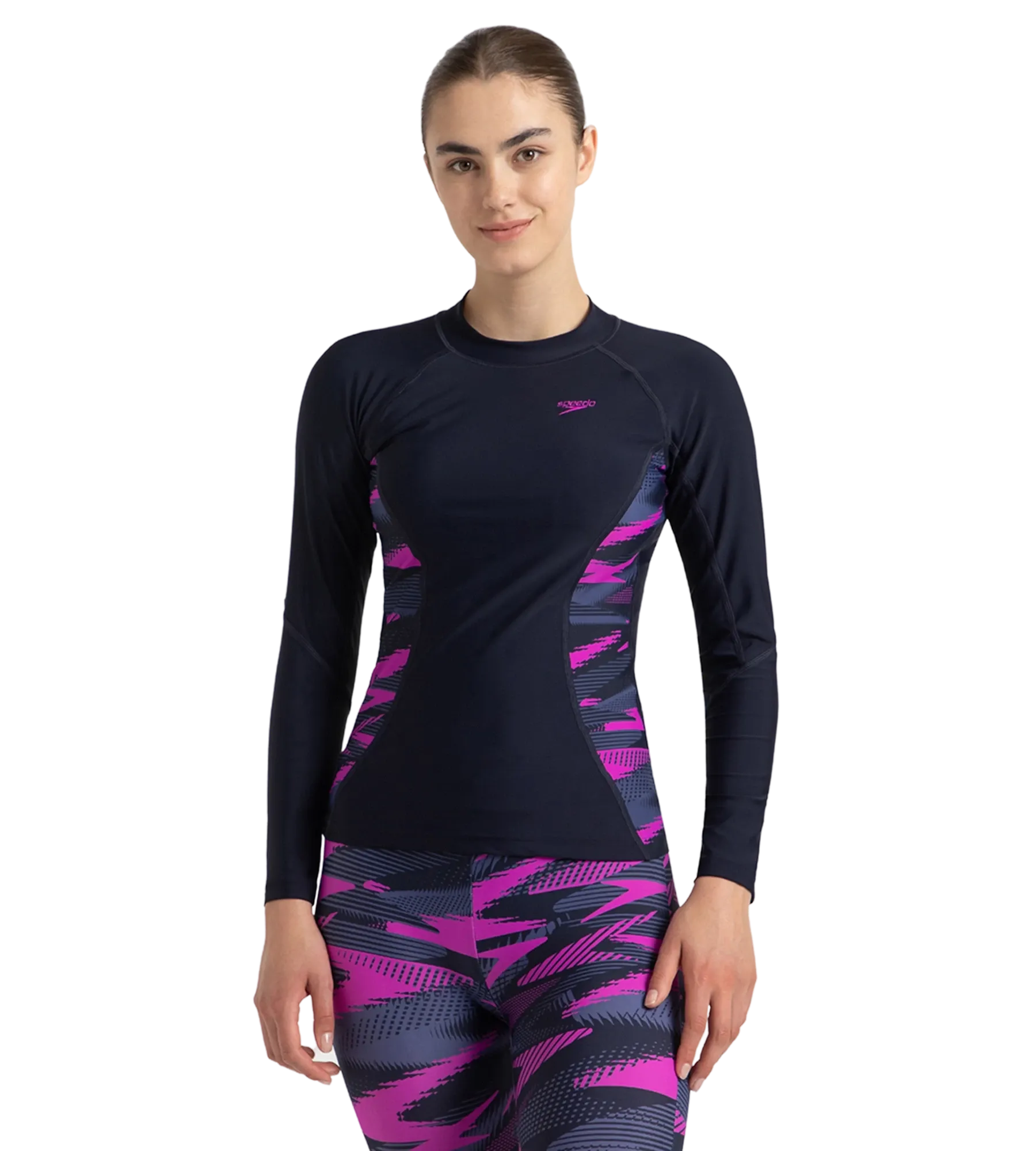 Women's Hyperboom Splice Print Long Sleeve Suntop - True Navy. Hapuna Blue & Diva - Image 2