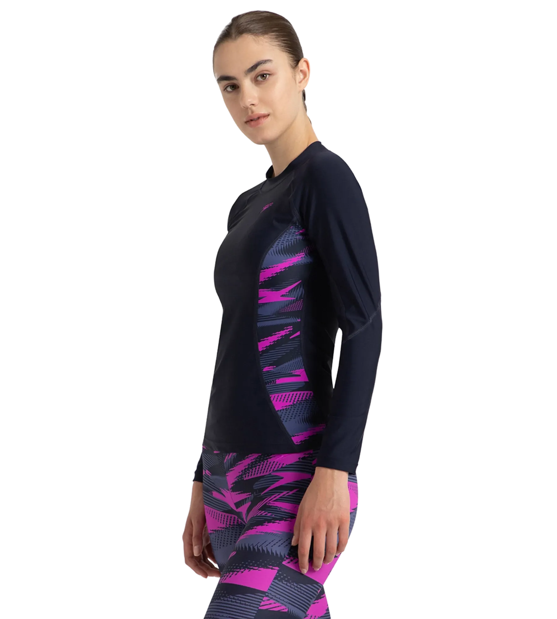 Women's Hyperboom Splice Print Long Sleeve Suntop - True Navy. Hapuna Blue & Diva - Image 3