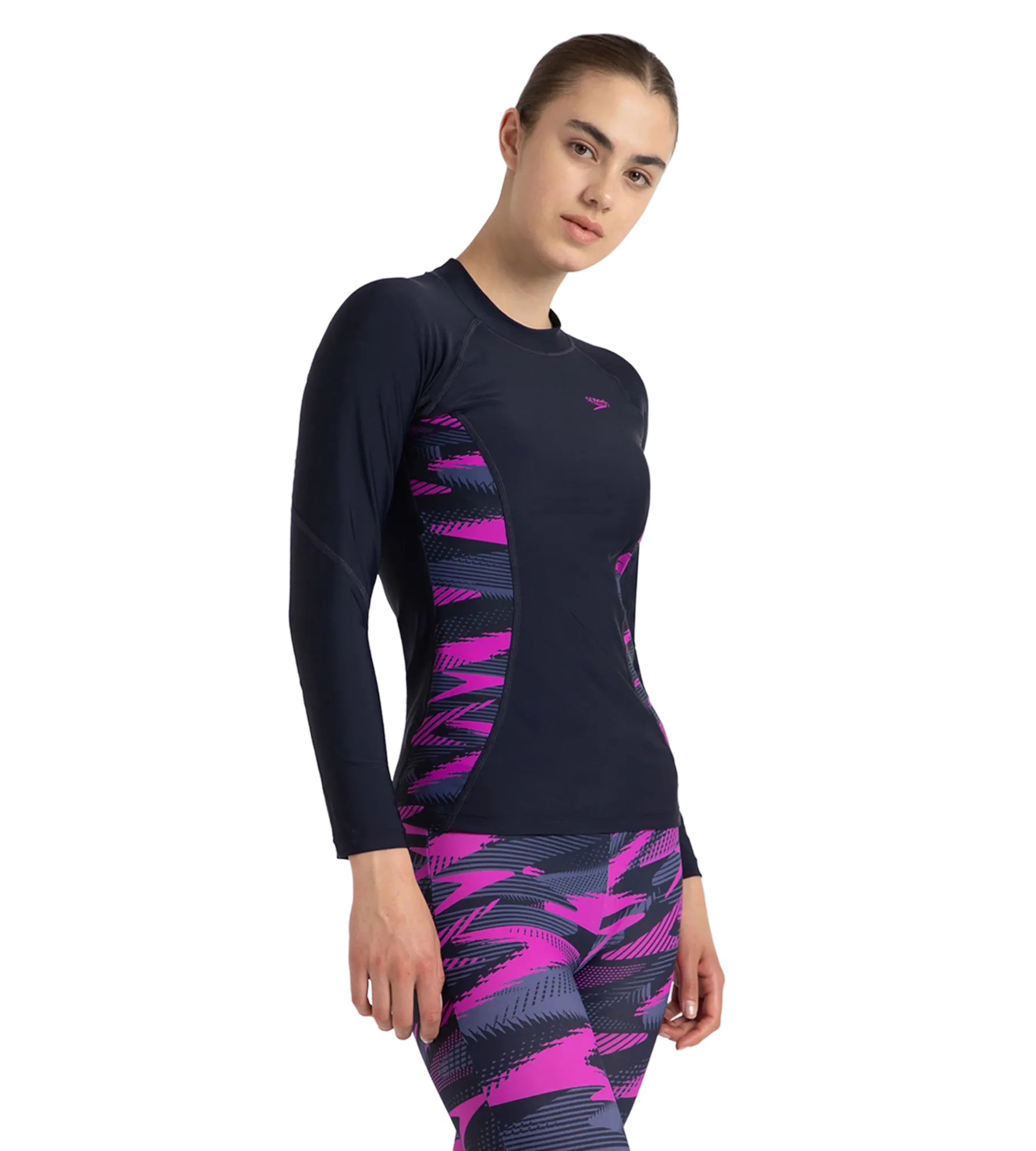 Women's Hyperboom Splice Print Long Sleeve Suntop - True Navy. Hapuna Blue & Diva - Image 4