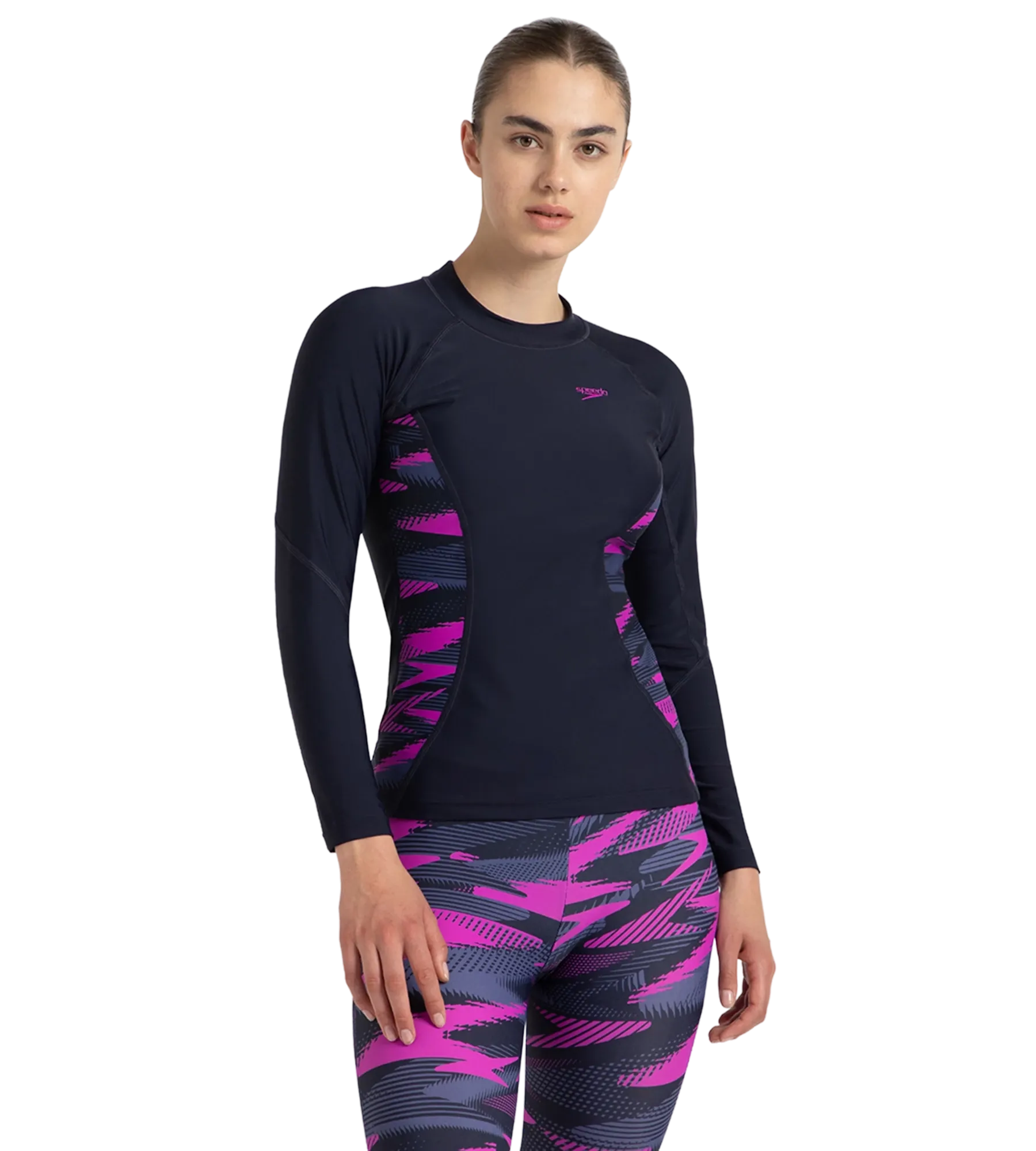 Women's Hyperboom Splice Print Long Sleeve Suntop - True Navy. Hapuna Blue & Diva - Image 7