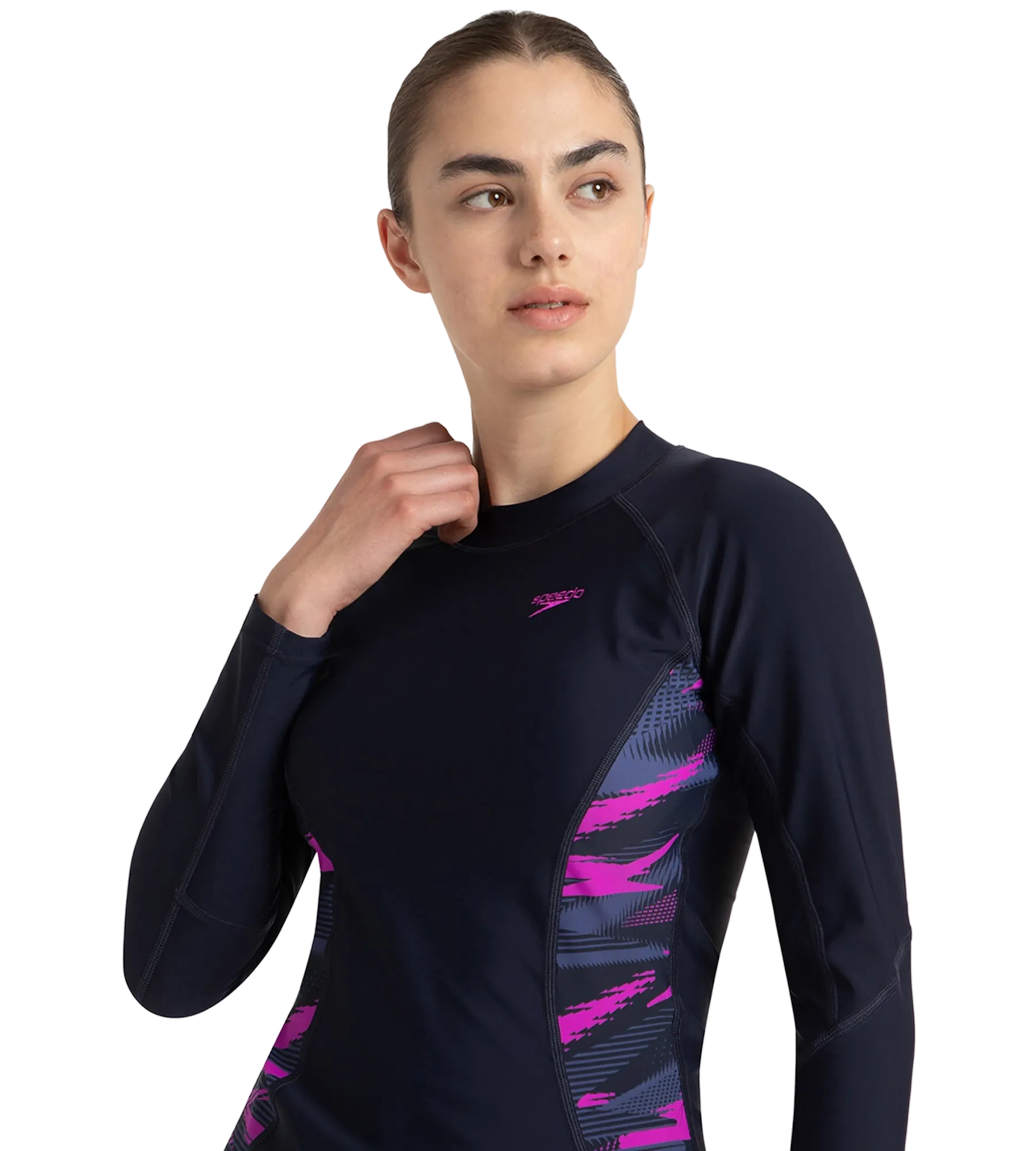 Women's Hyperboom Splice Print Long Sleeve Suntop - True Navy. Hapuna Blue & Diva - Image 9