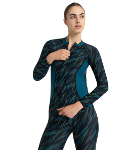 Women's Hyperboom Print Long Sleeve Suntop - Black. Dark Teal & Arctic Glass