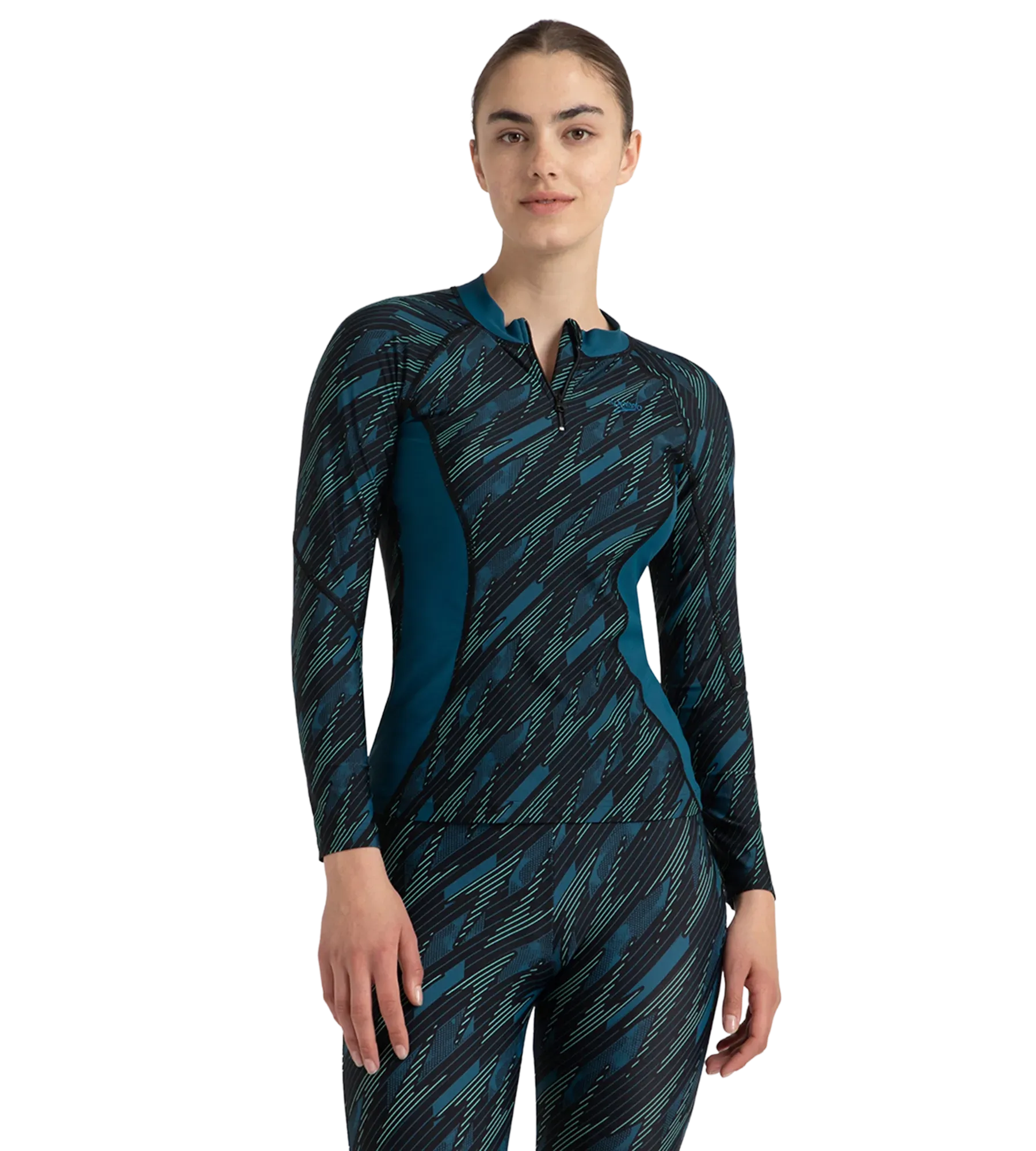 Women's Hyperboom Print Long Sleeve Suntop - Black. Dark Teal & Arctic Glass - Image 2