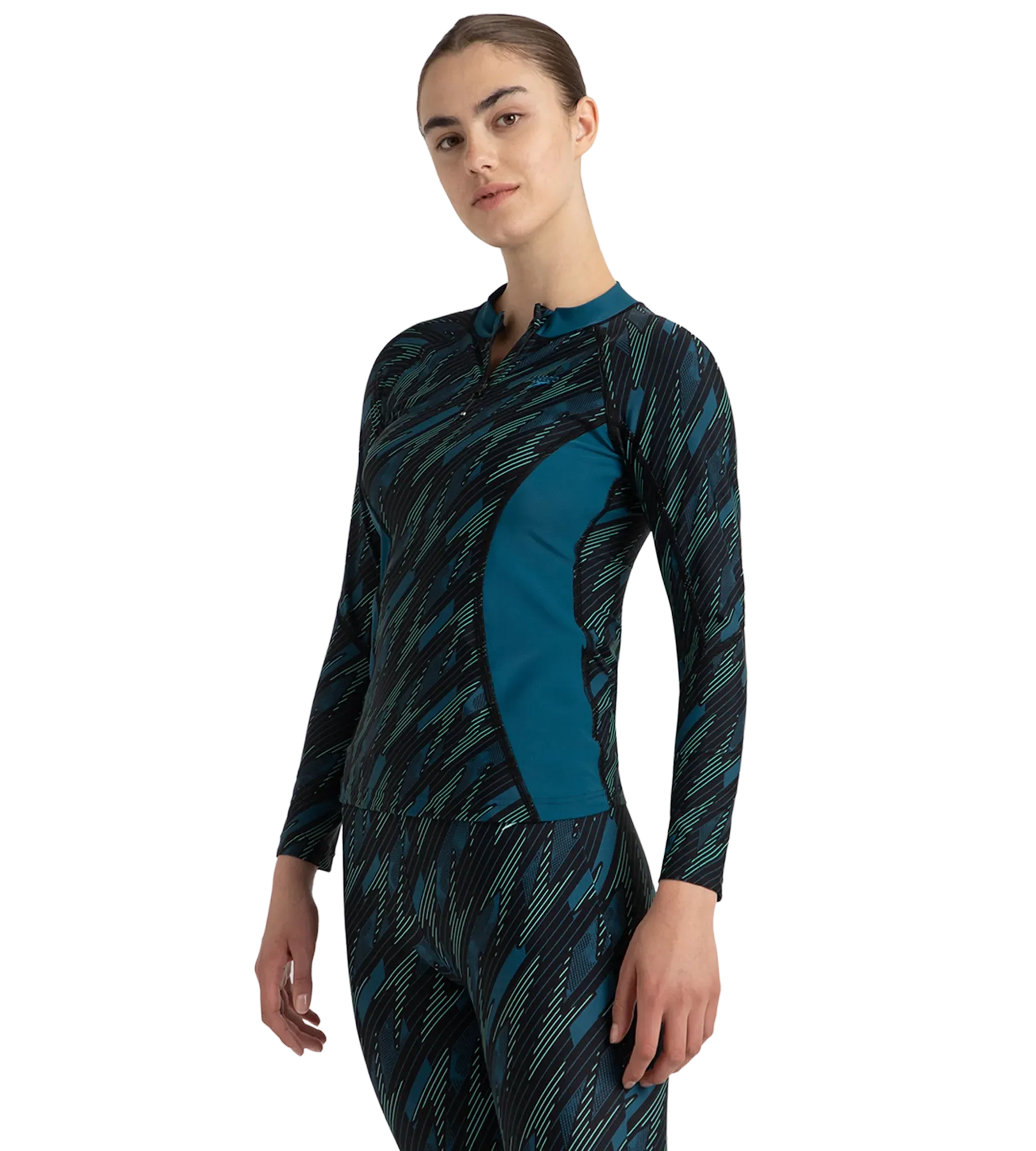 Women's Hyperboom Print Long Sleeve Suntop - Black. Dark Teal & Arctic Glass - Image 3