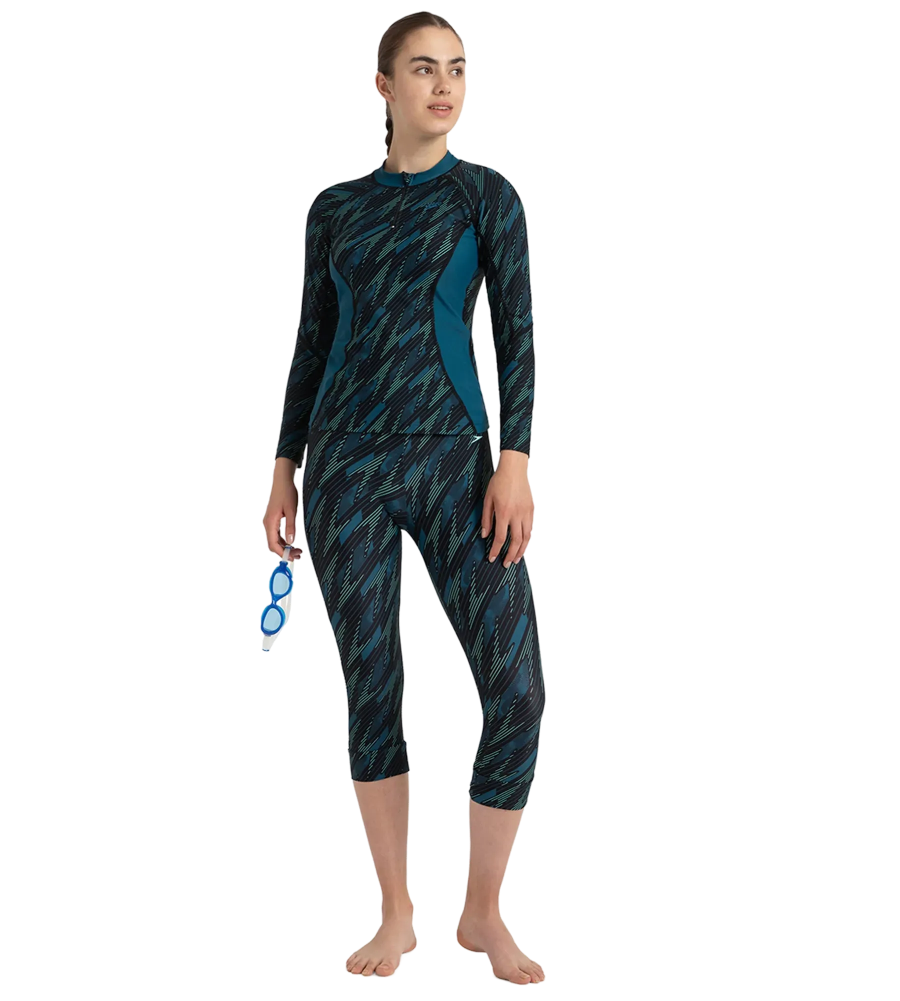 Women's Hyperboom Print Long Sleeve Suntop - Black. Dark Teal & Arctic Glass - Image 6