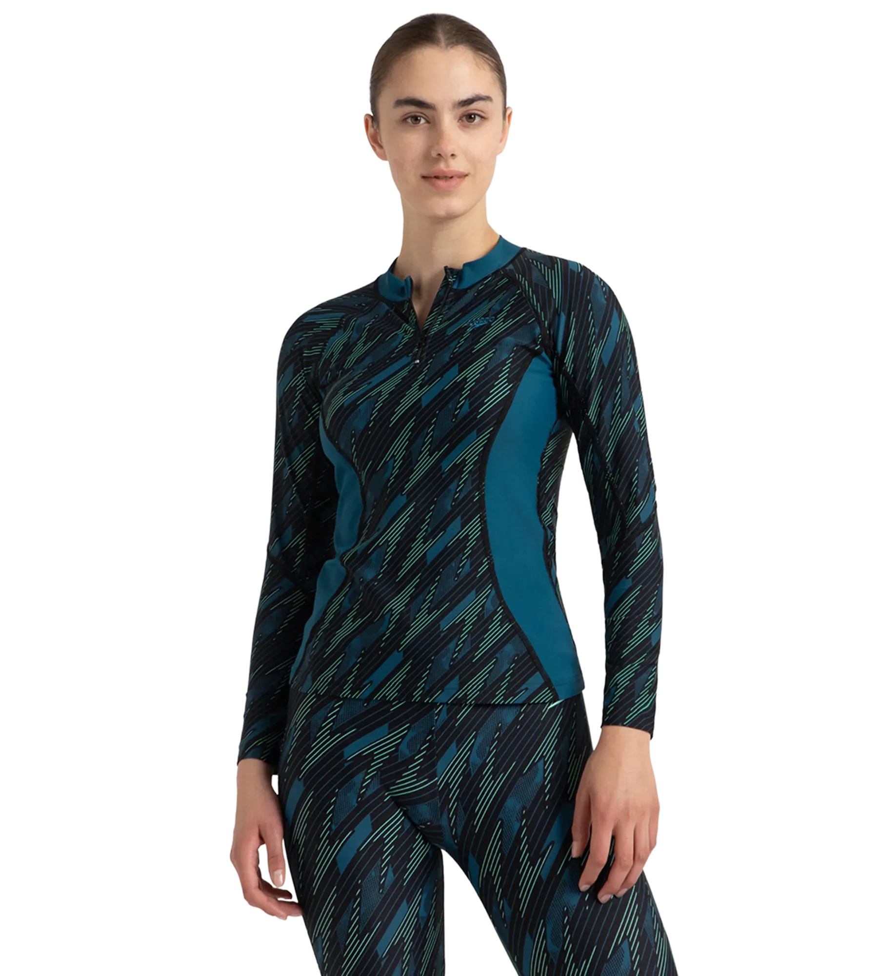 Women's Hyperboom Print Long Sleeve Suntop - Black. Dark Teal & Arctic Glass - Image 7