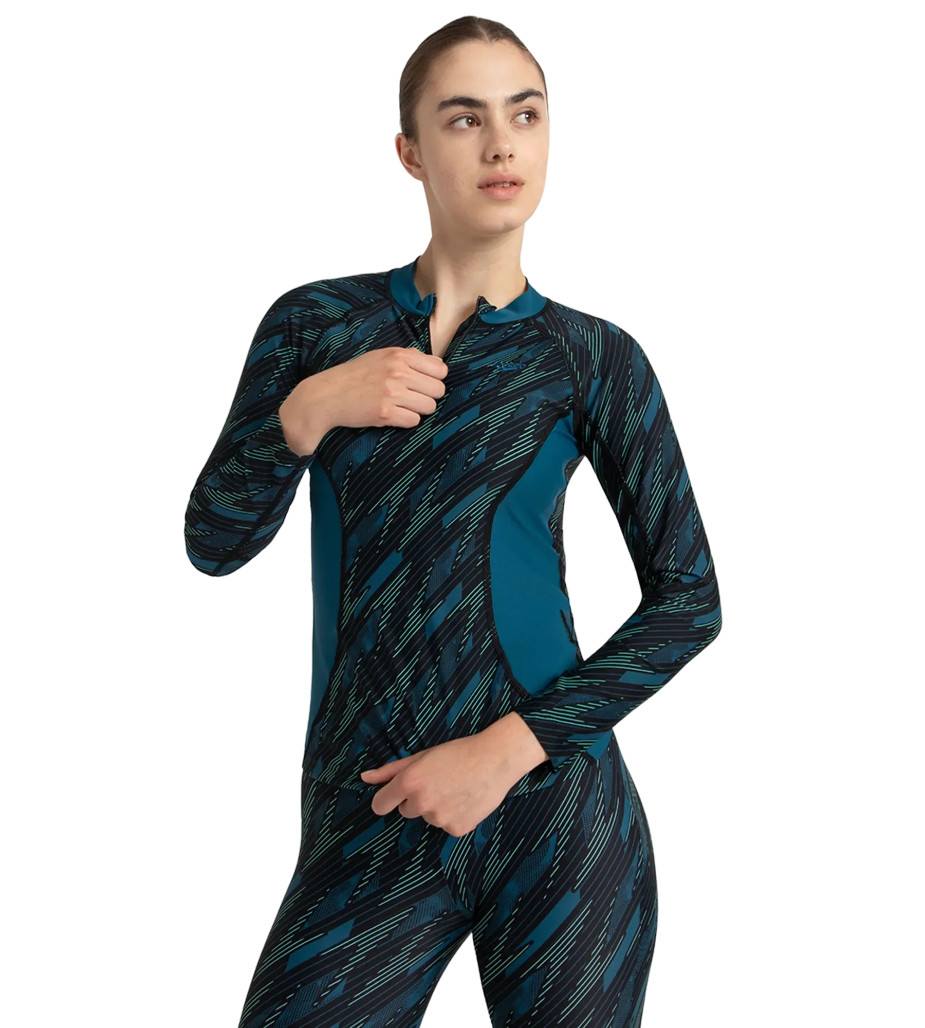 Women's Hyperboom Print Long Sleeve Suntop - Black. Dark Teal & Arctic Glass - Image 8