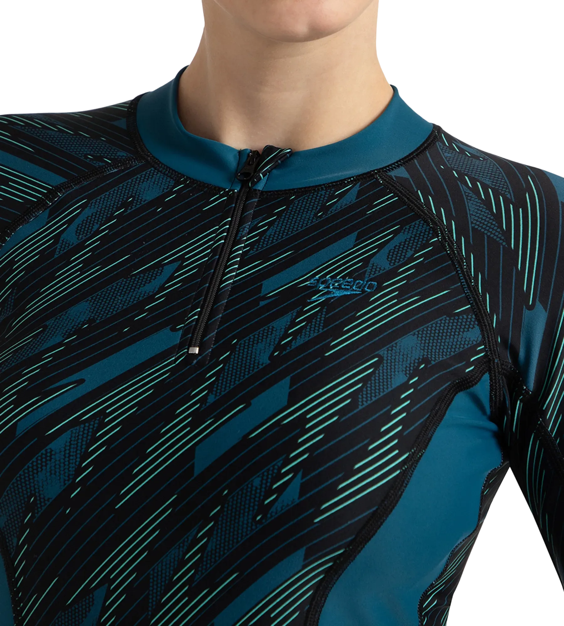 Women's Hyperboom Print Long Sleeve Suntop - Black. Dark Teal & Arctic Glass - Image 9
