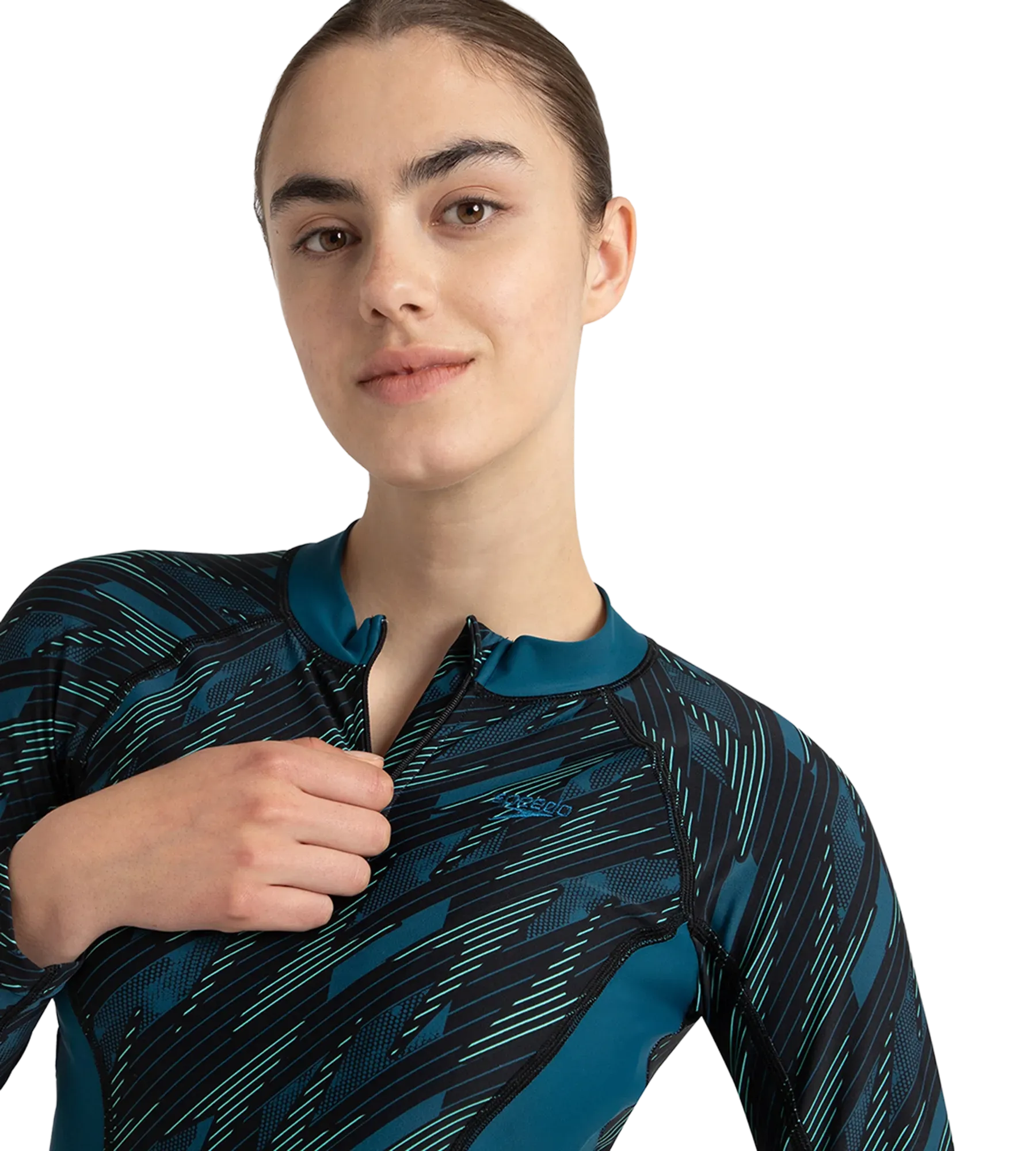 Women's Hyperboom Print Long Sleeve Suntop - Black. Dark Teal & Arctic Glass - Image 10