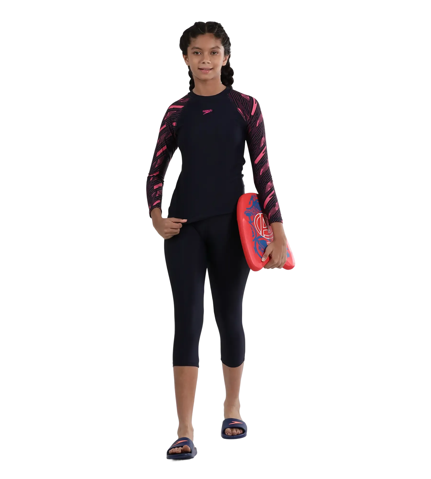 Girl's Endurance 10 Active Capri - True Navy & Fadango Pink - Image 5