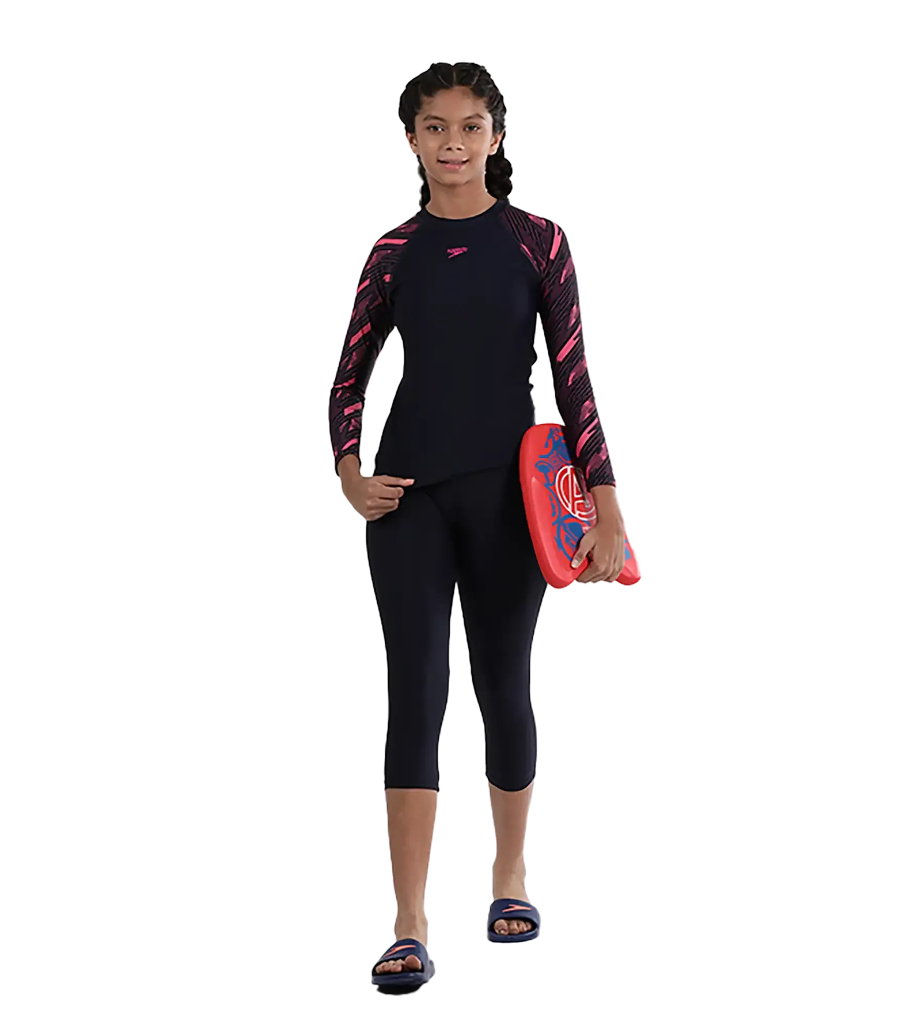 Girl's Endurance 10 Active Capri - True Navy & Fadango Pink - Image 8