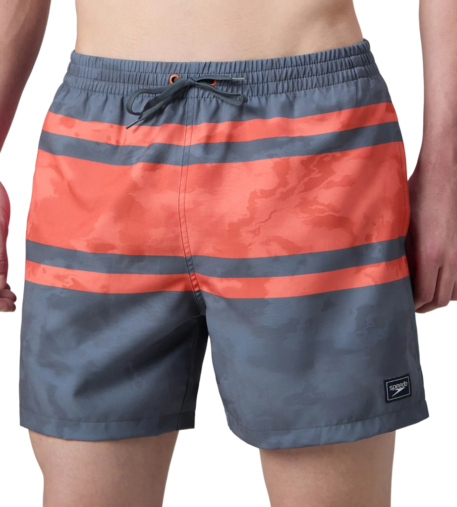 Men's 4 Way Comfort Stretch Essential Printed Watershorts With Side Pockets - Grey Lead & Tropical Coral