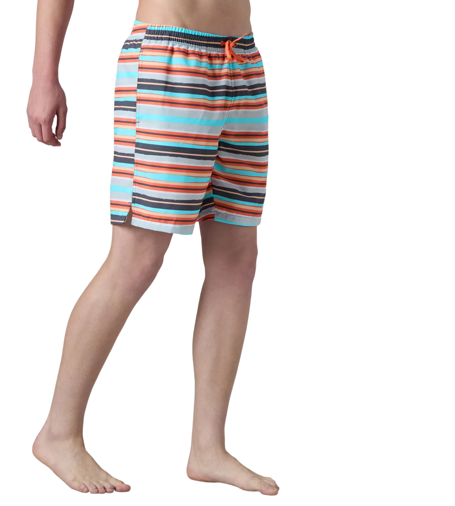 Men's 4 Way Comfort Stretch Essential Printed Watershorts With Side Pockets - Grey Lead & Tropical Coral