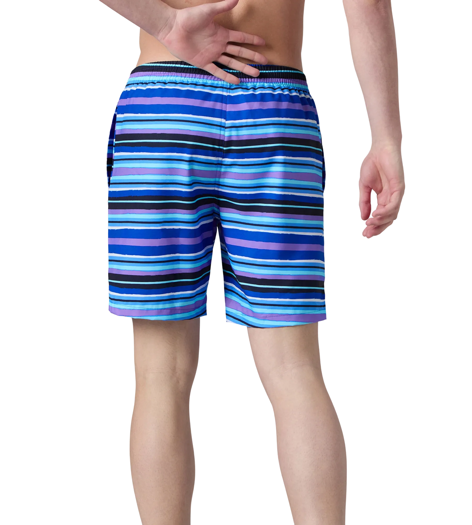 Men's 4 Way Comfort Stretch Essential Printed Watershorts With Side Pockets - Peacoat & Periwinkle Blue - Image 8