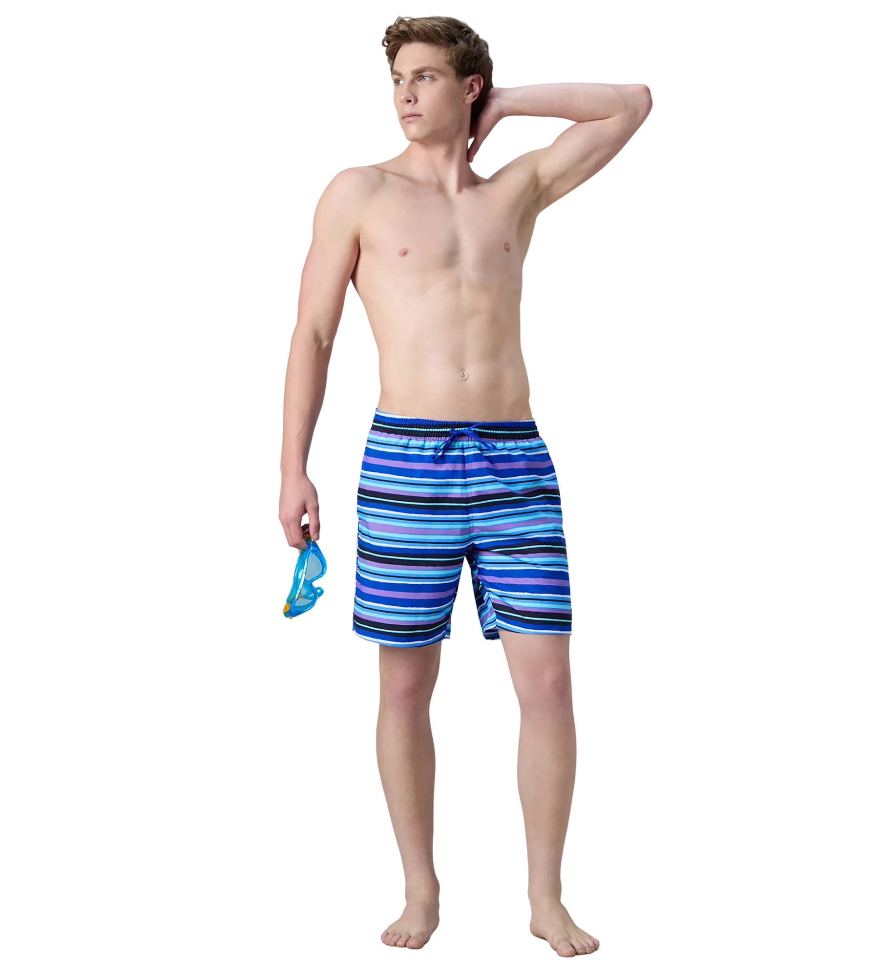 Men's 4 Way Comfort Stretch Essential Printed Watershorts With Side Pockets - Peacoat & Periwinkle Blue - Image 9