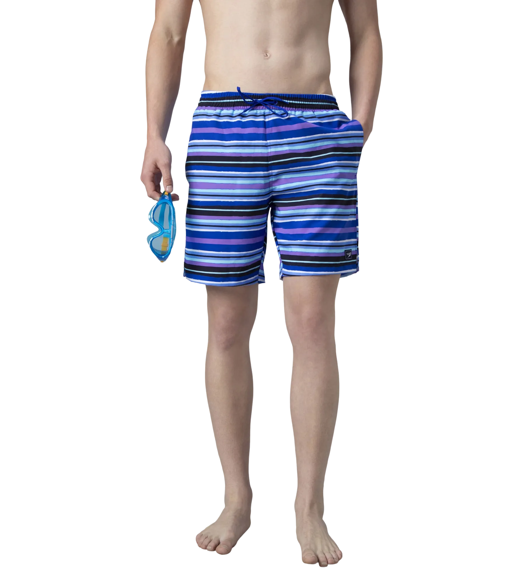 Men's 4 Way Comfort Stretch Essential Printed Watershorts With Side Pockets - Peacoat & Periwinkle Blue - Image 11