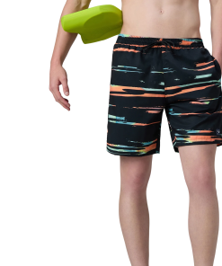 Men's 4 Way Comfort Stretch Essential Printed Watershorts With Side Pockets - Antracite & Tropical Coral