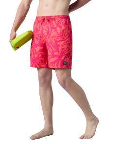 Men's 4 Way Comfort Stretch Essential Printed Watershorts With Side Pockets - Margarita Pink & Tropic Coral
