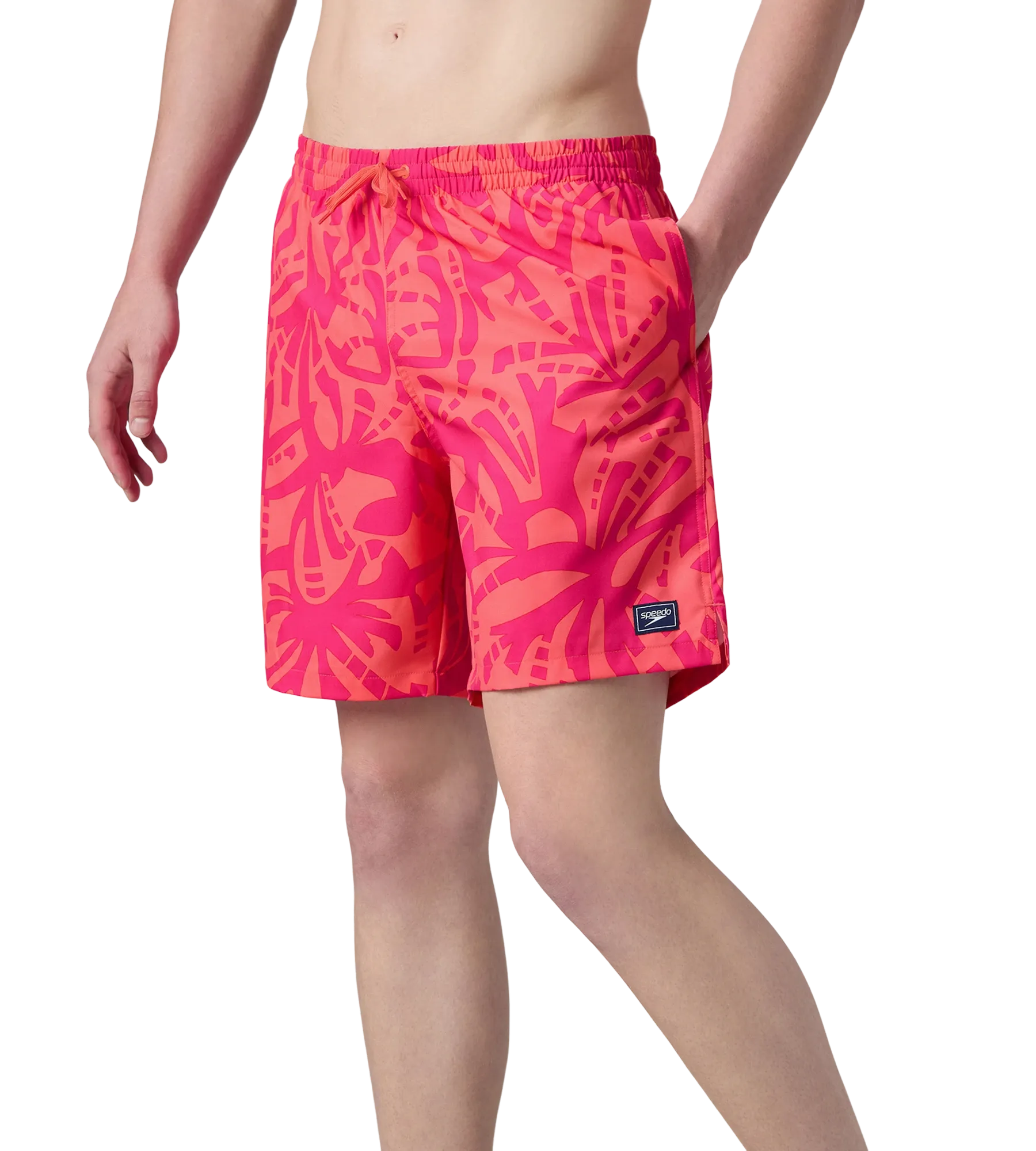 Men's 4 Way Comfort Stretch Essential Printed Watershorts With Side Pockets - Margarita Pink & Tropic Coral - Image 5