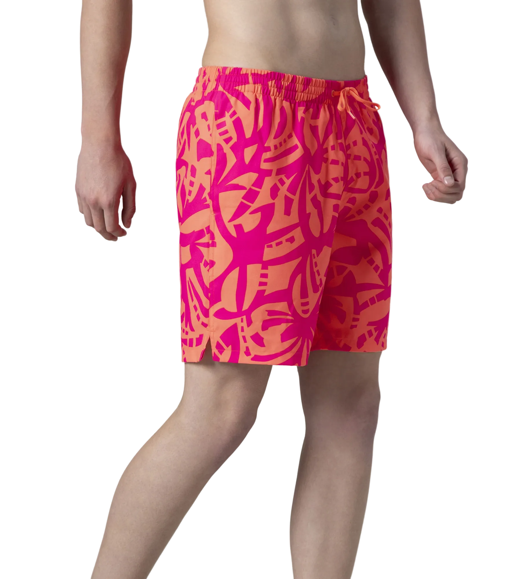 Men's 4 Way Comfort Stretch Essential Printed Watershorts With Side Pockets - Margarita Pink & Tropic Coral - Image 6