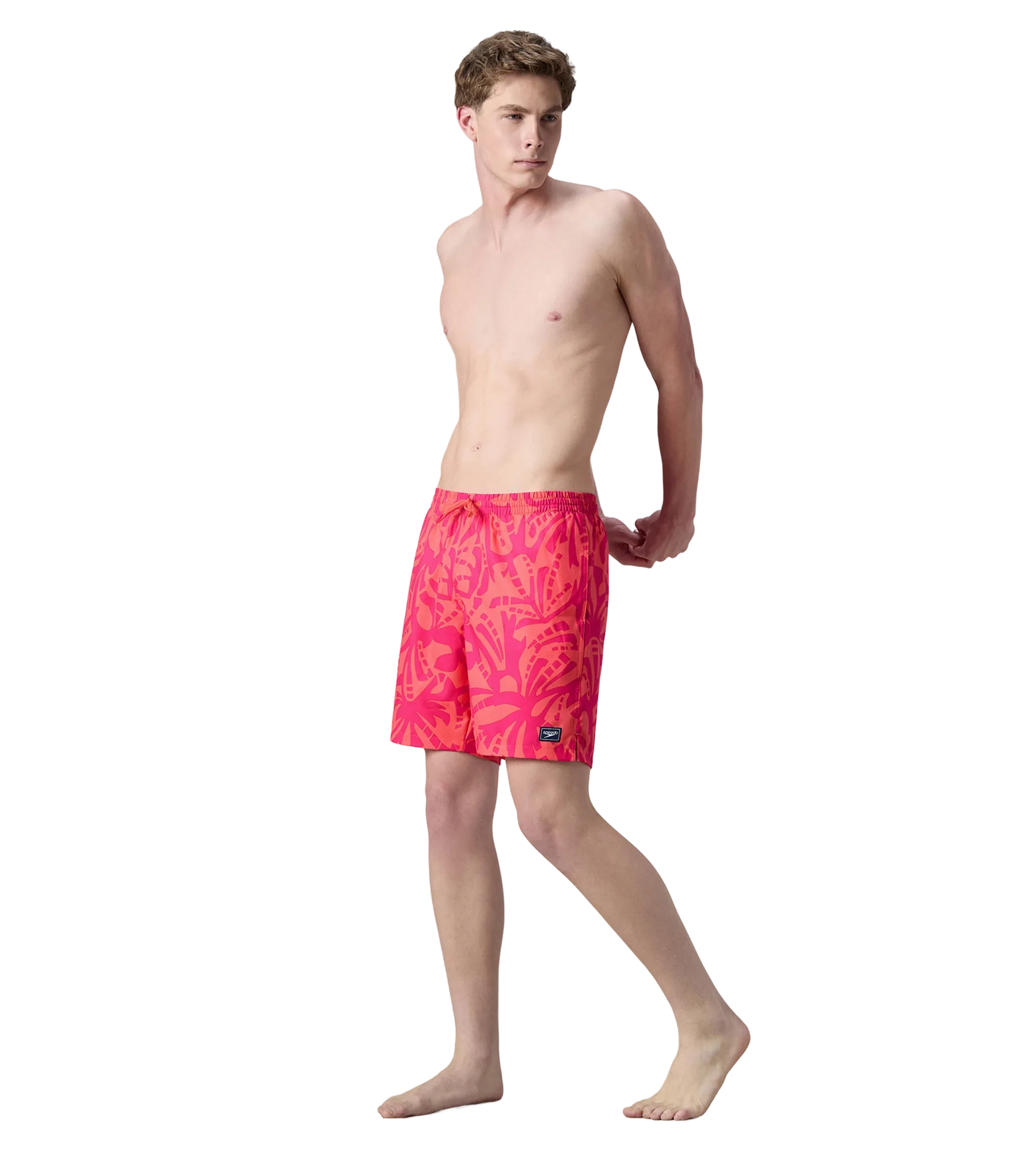 Men's 4 Way Comfort Stretch Essential Printed Watershorts With Side Pockets - Margarita Pink & Tropic Coral - Image 8